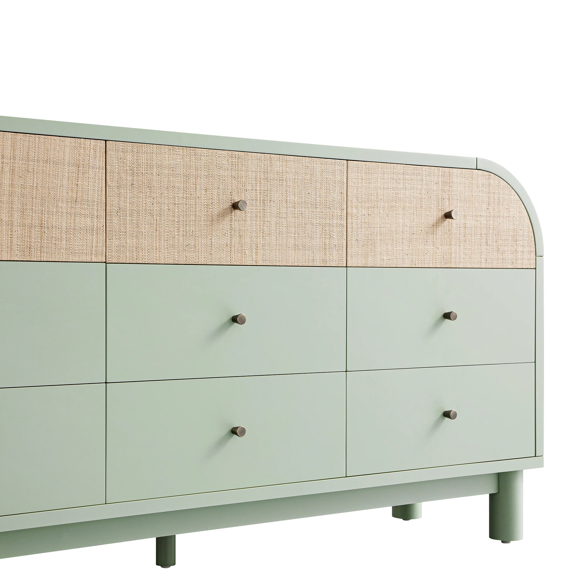 Maude 9 Drawer Chest, Muted Pistachio Ash with Raffia - Image 14