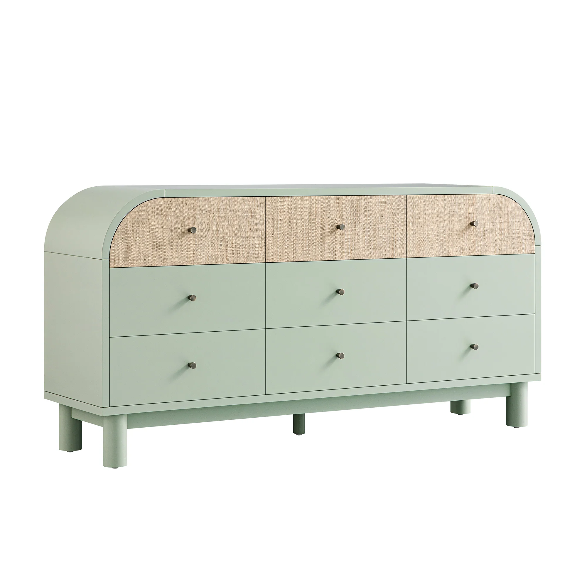 Maude 9 Drawer Chest, Muted Pistachio Ash with Raffia - Image 8