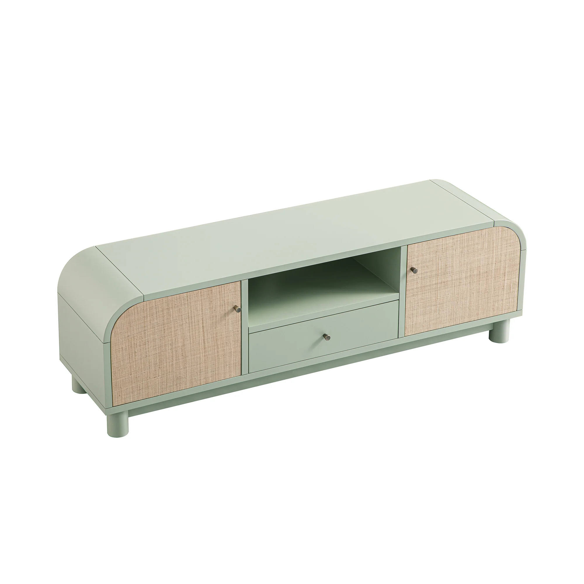 Maude TV Unit, Muted Pistachio Ash with Raffia - Image 11