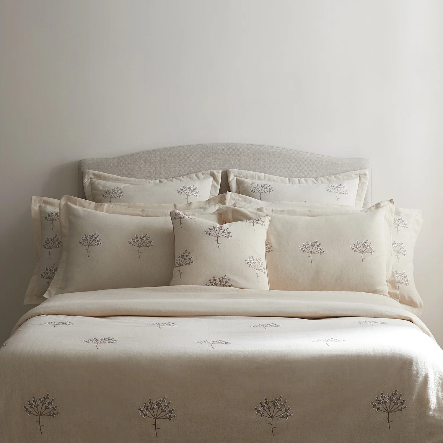 Meadow Cream Sprig Embroidered Linen Blend Duvet Set - Image 2