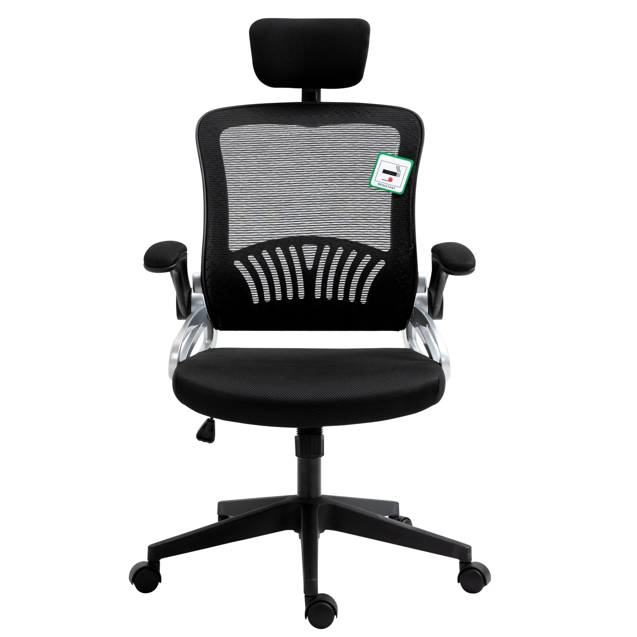 Mesh High Back Extra Padded Swivel Office Chair with Head Support & Adjustable Arms, Black - Image 2