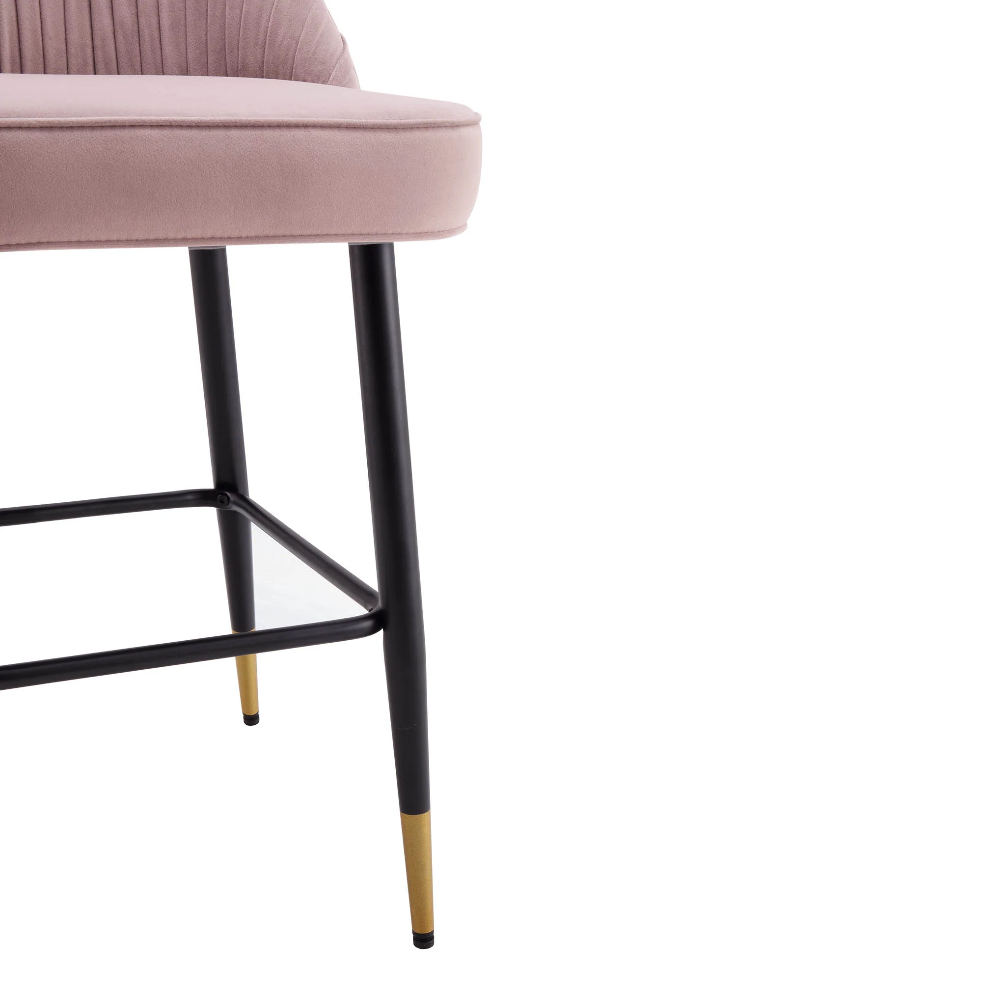 Miyae Set of 2 Pleated Pale Pink Velvet Upholstered Counter Stools - Image 12