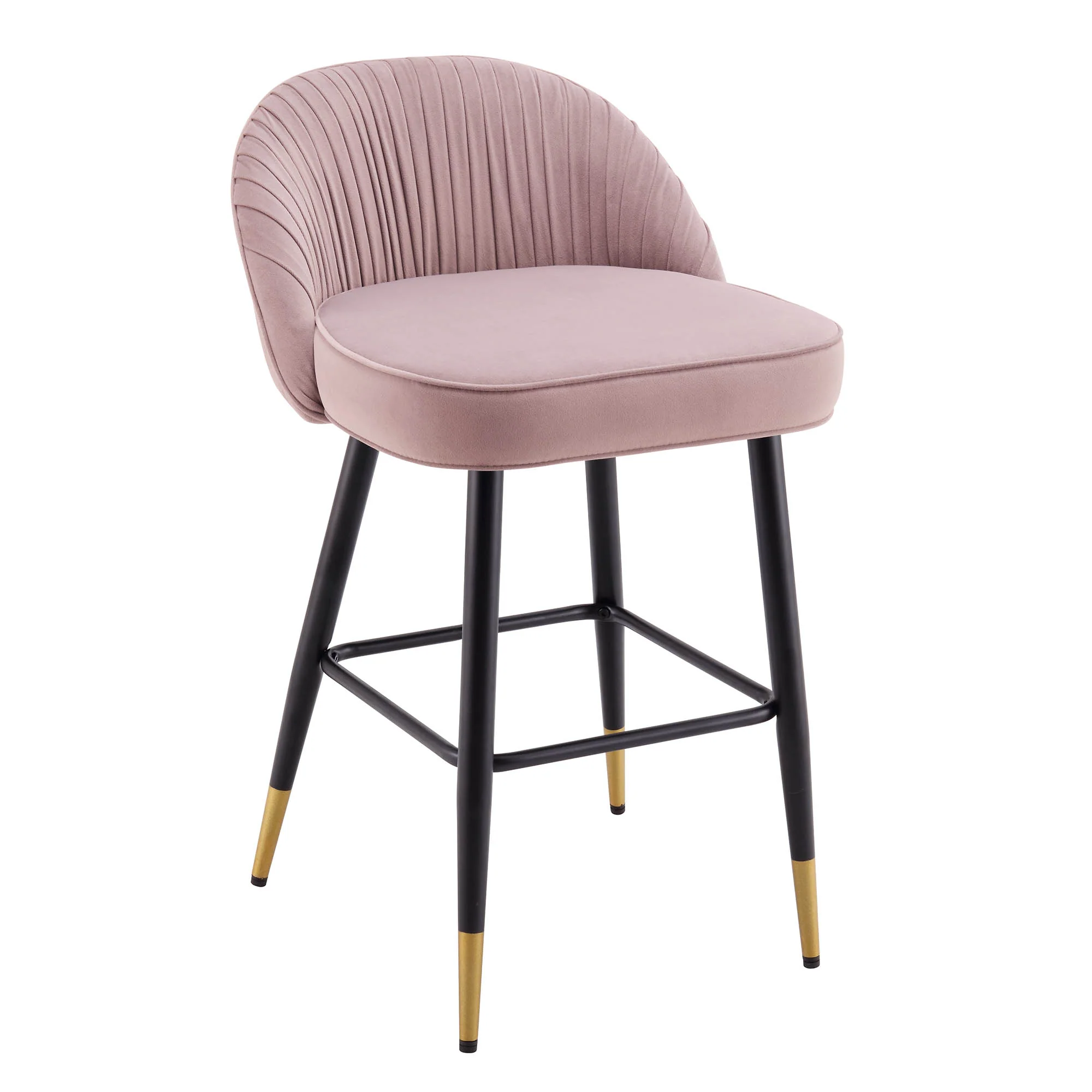 Miyae Set of 2 Pleated Pale Pink Velvet Upholstered Counter Stools - Image 6