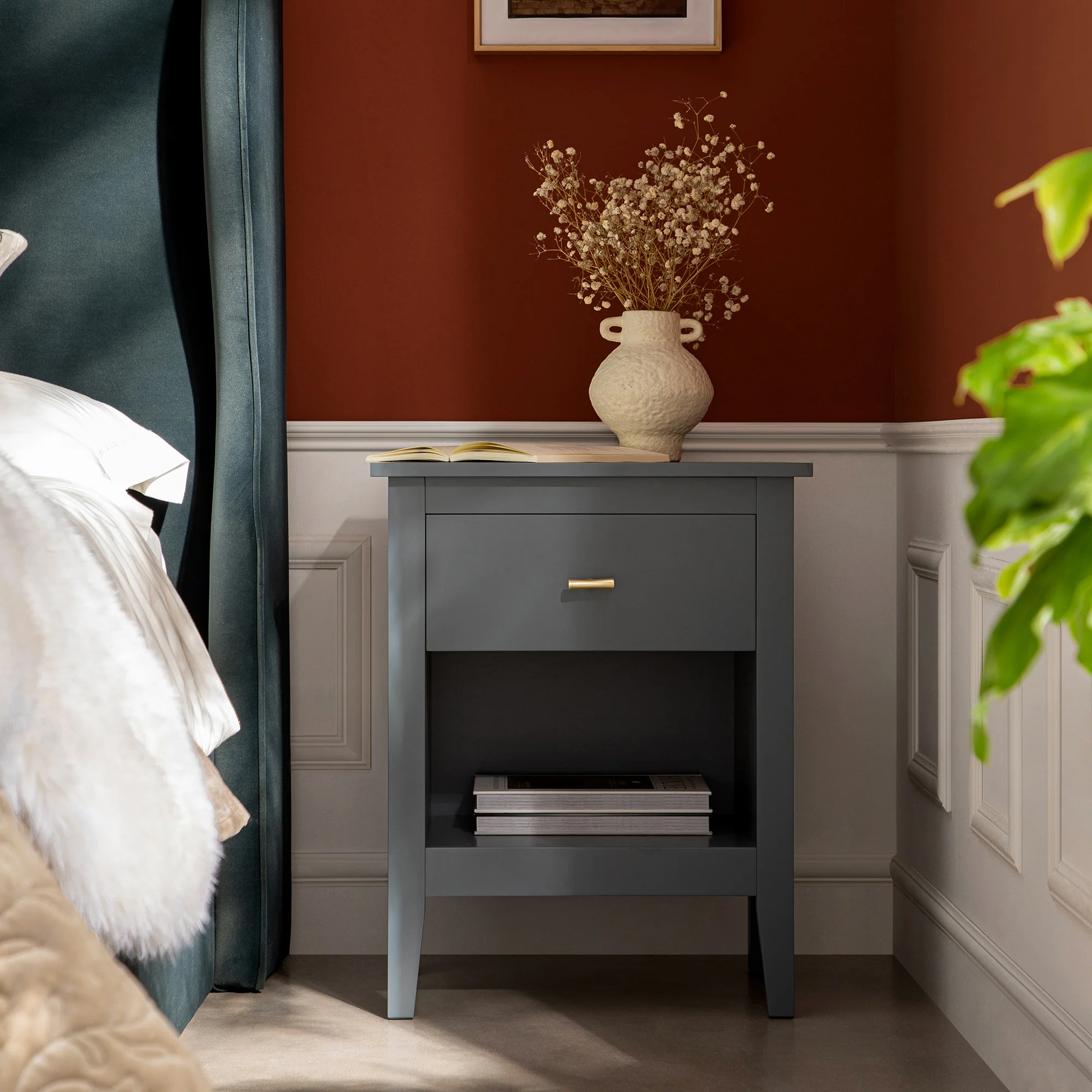Oakham 1-Drawer Bedside Table, Stormy Blue