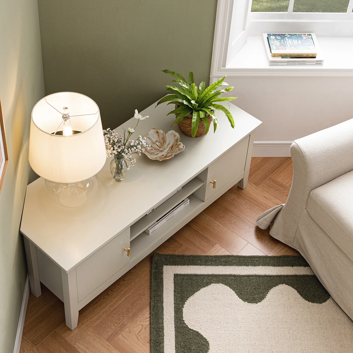 Oakham 120cm Corner TV Unit, Shaded White - Image 2