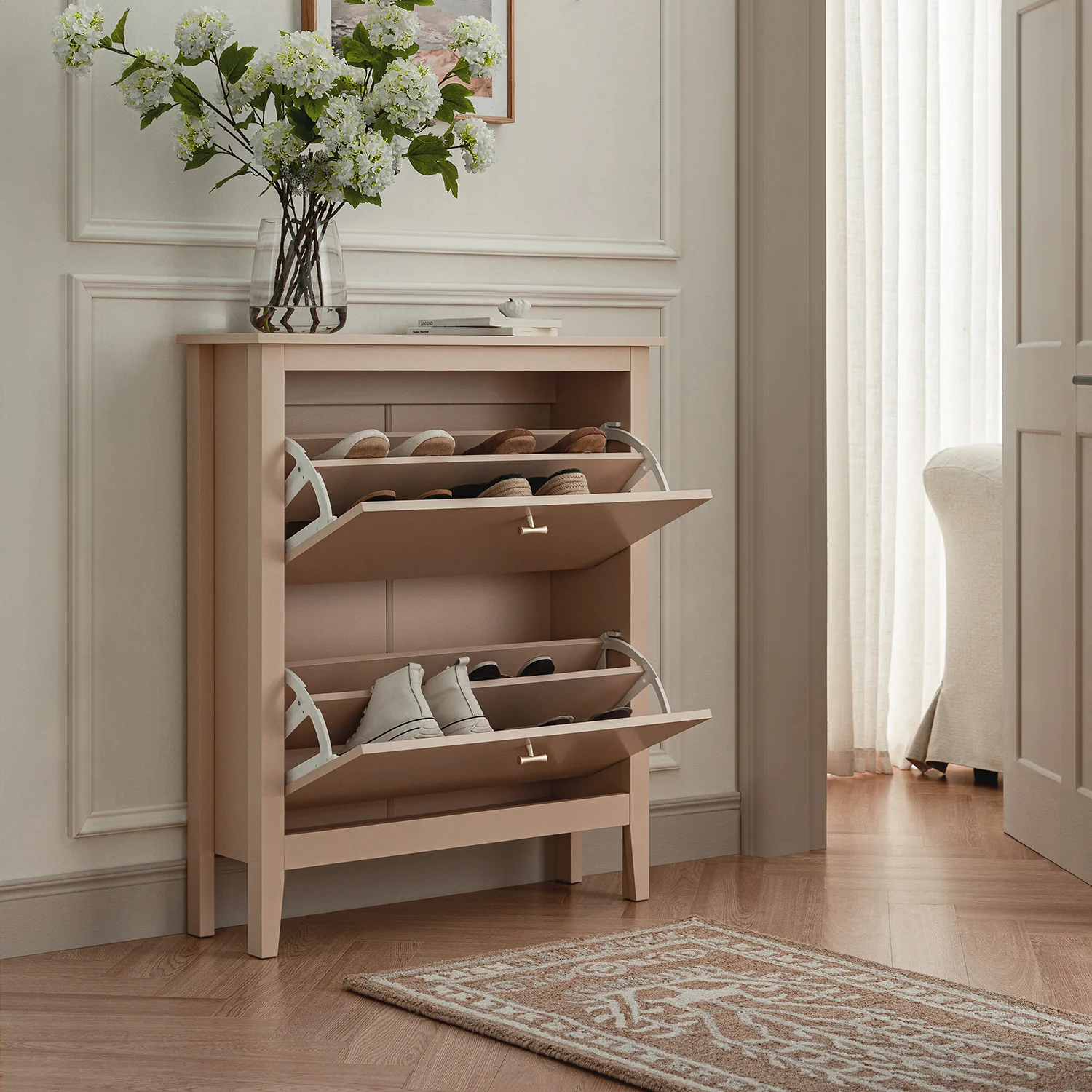 Oakham 2-Tier Shoe Cabinet, Nude Pink - Image 3