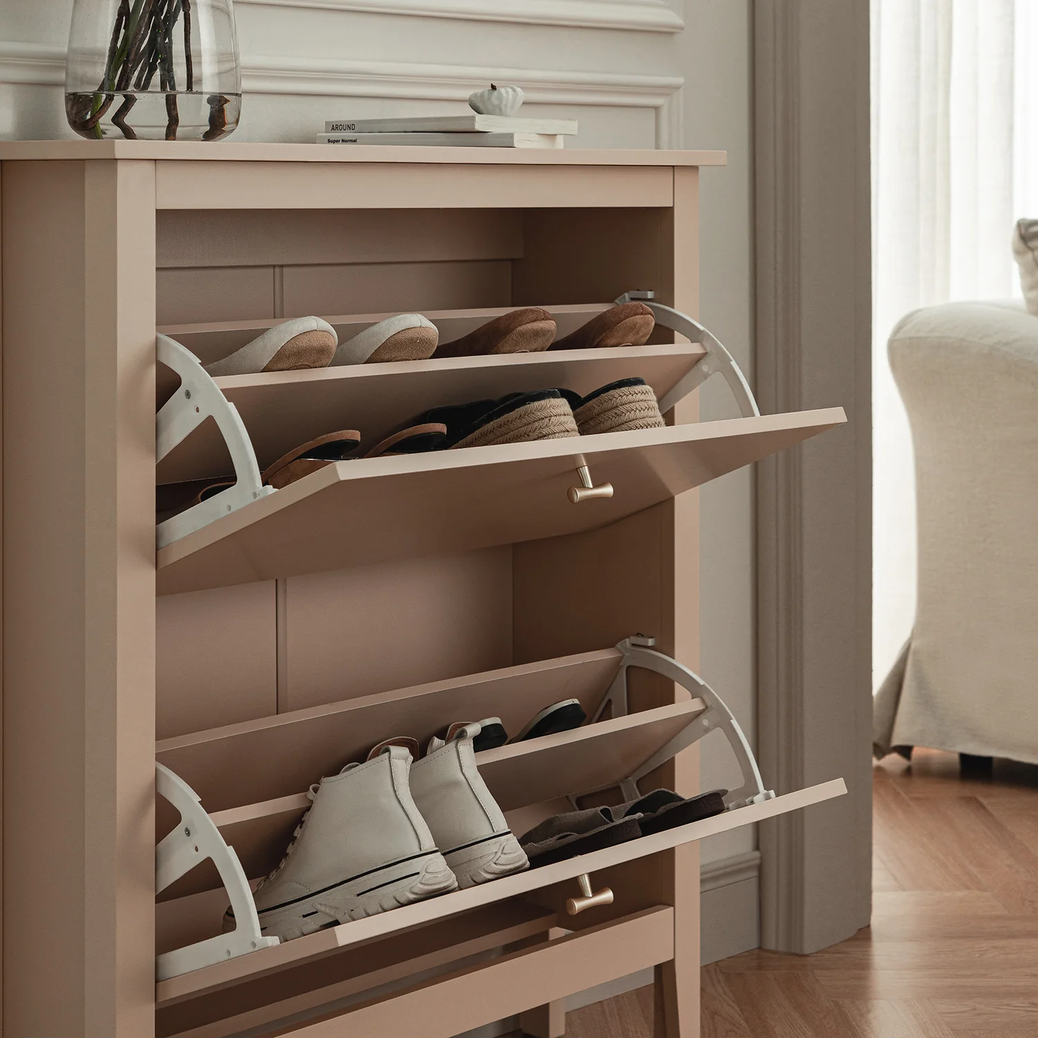 Oakham 2-Tier Shoe Cabinet, Nude Pink - Image 5