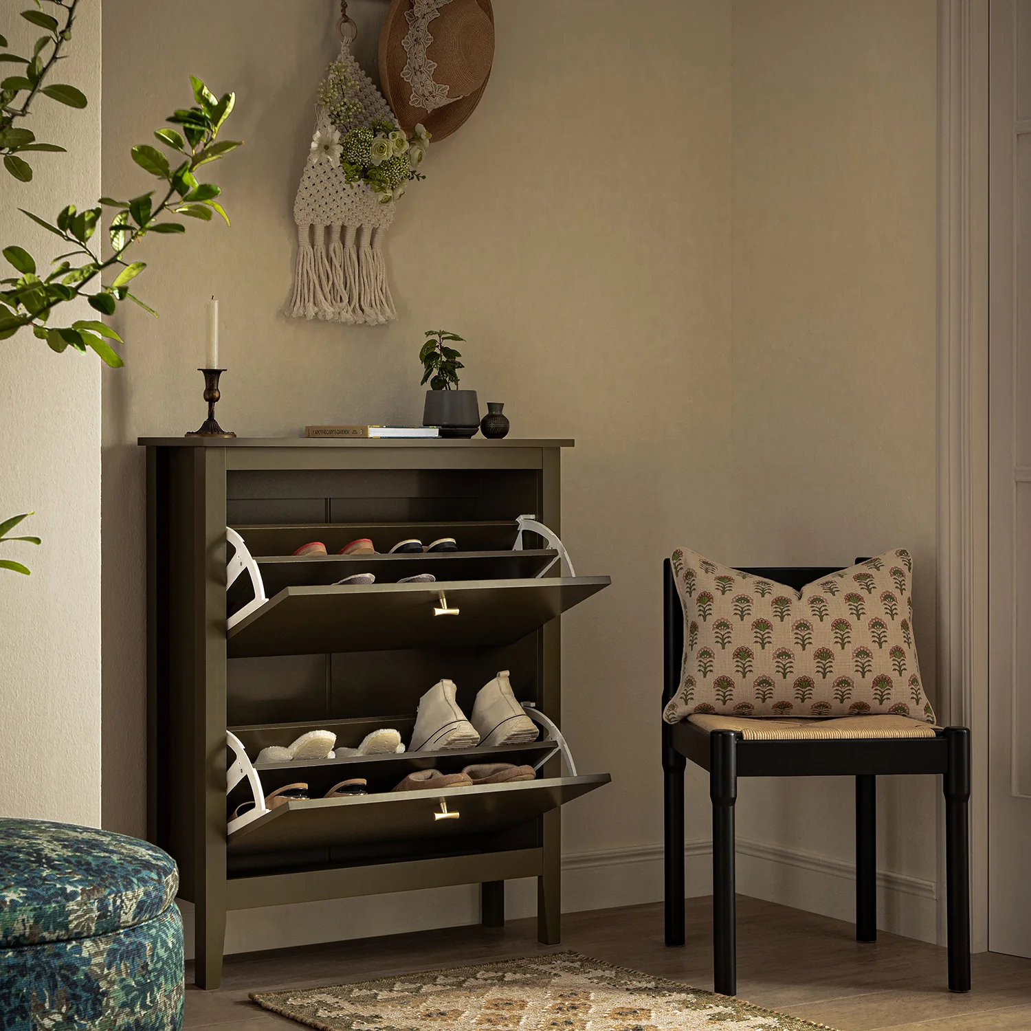 Oakham 2-Tier Shoe Cabinet, Olive Grove - Image 3
