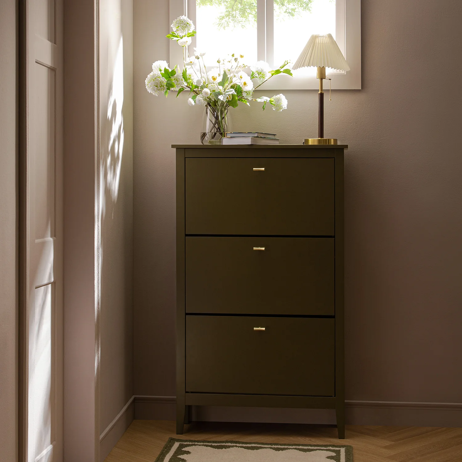 Oakham 3-Tier Shoe Cabinet, Olive Grove - Image 2