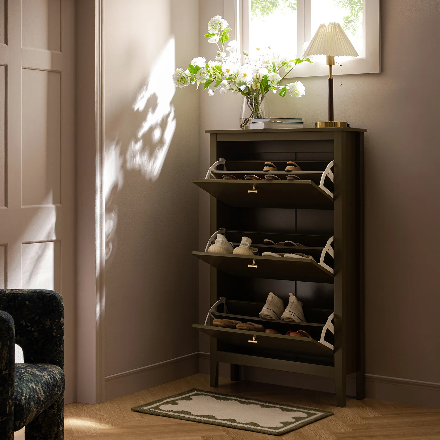 Oakham 3-Tier Shoe Cabinet, Olive Grove - Image 3