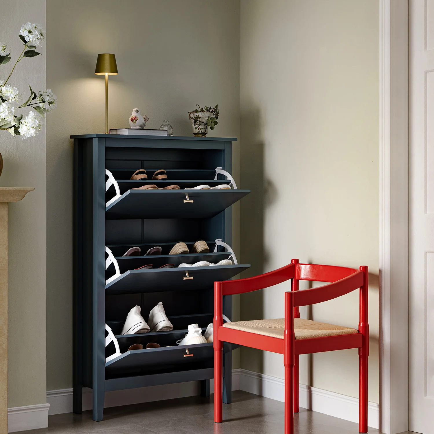 Oakham 3-Tier Shoe Cabinet, Stormy Blue - Image 3