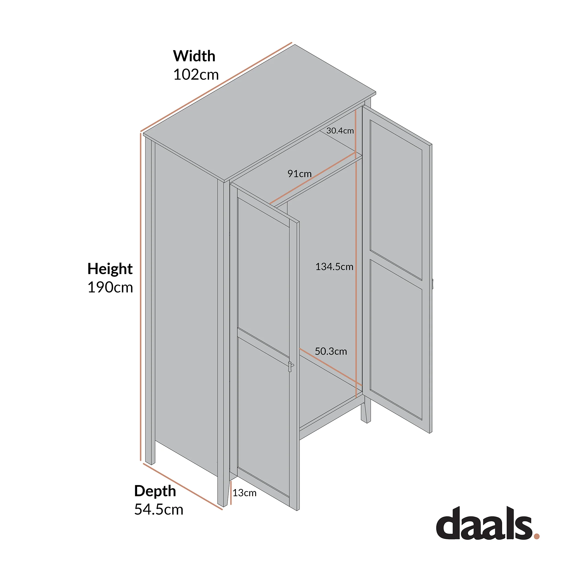 Oakham Double Wardrobe, Shaded White - Image 7