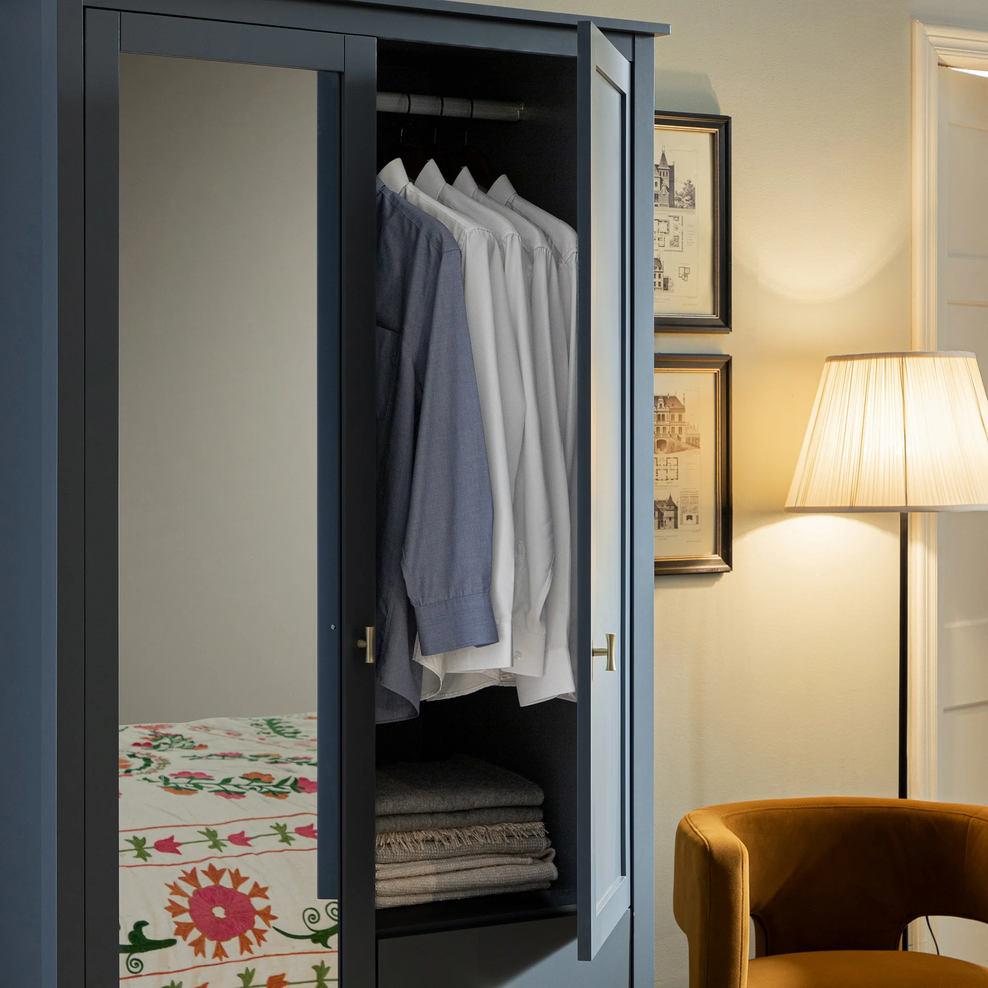 Oakham Mirrored Double Wardrobe, Stormy Blue - Image 4