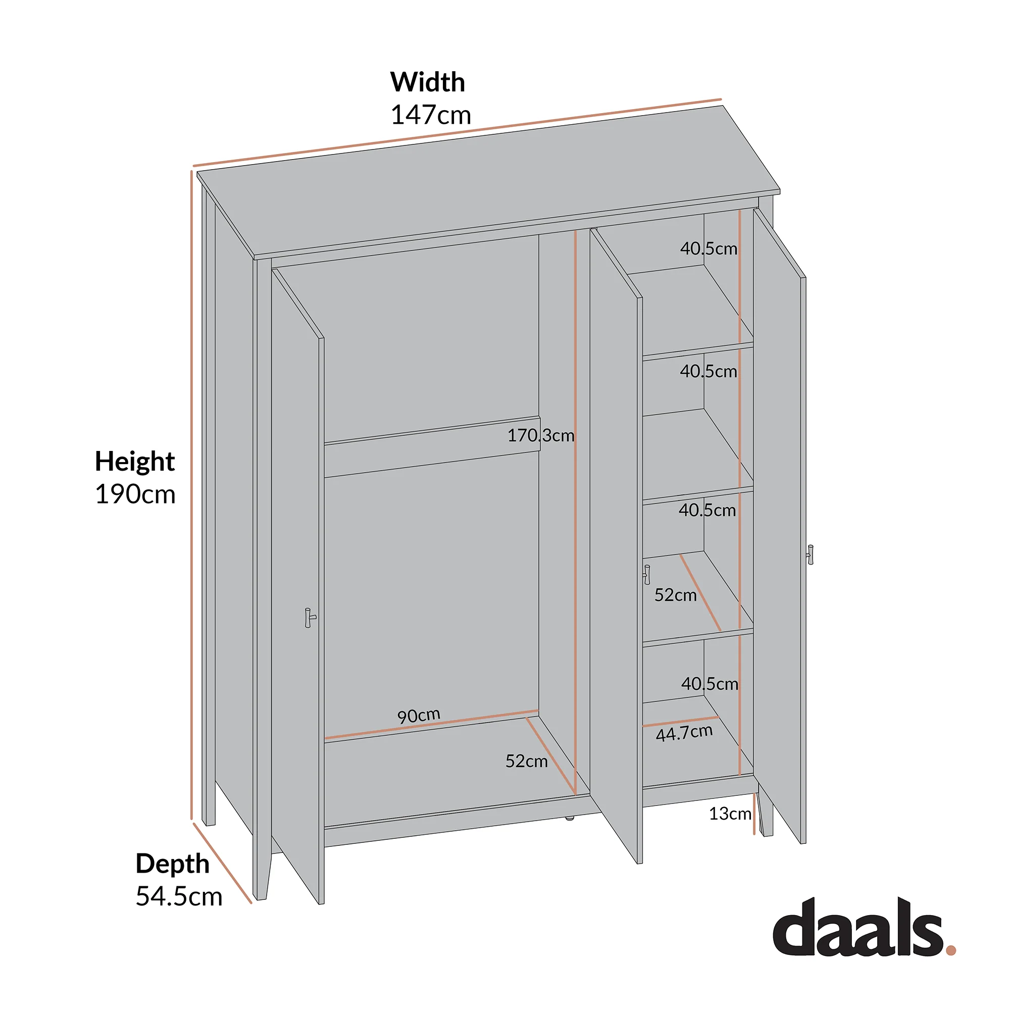 Oakham Triple Wardrobe, Olive Grove - Image 9