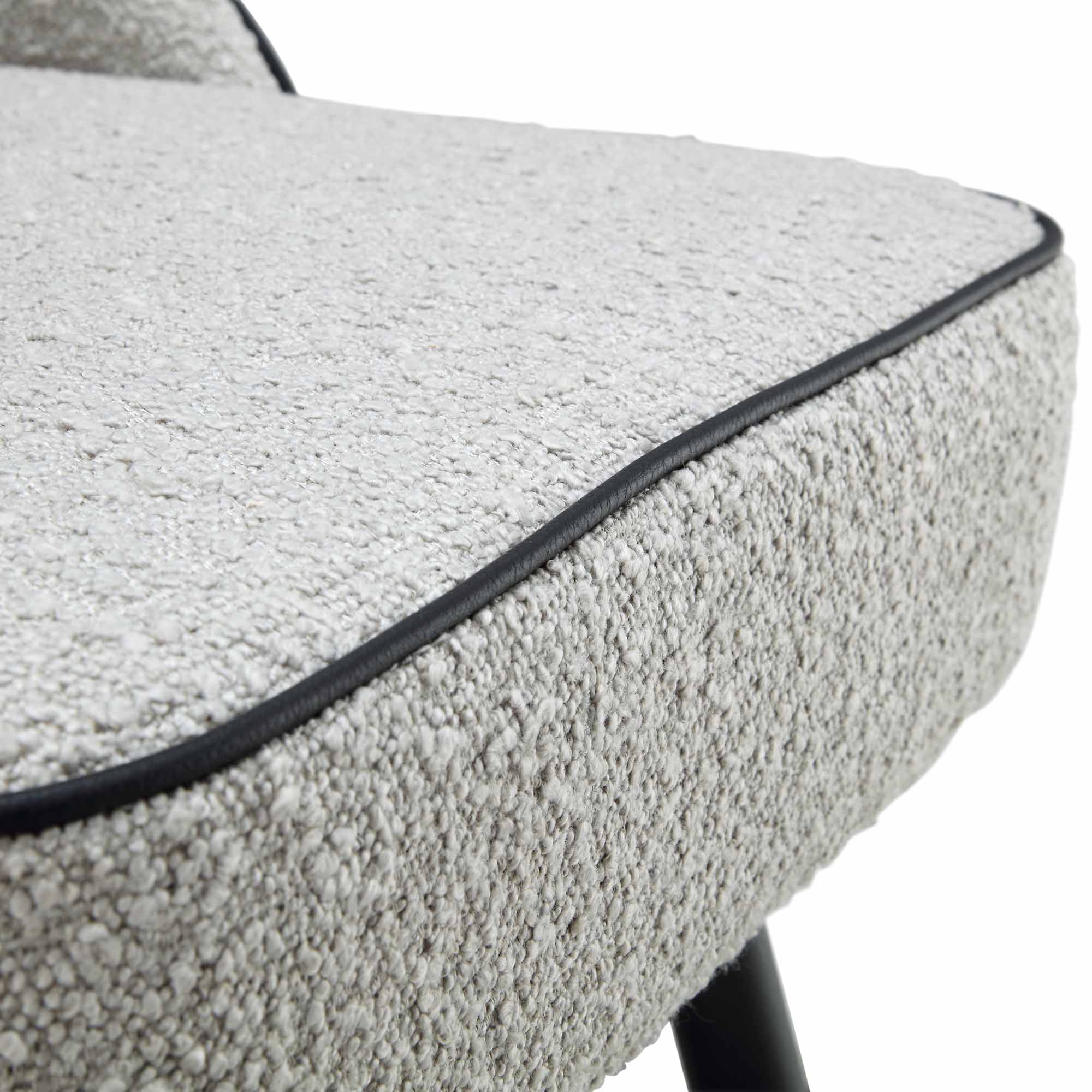 Oakley Set of 2 Grey Boucle Upholstered Dining Chairs with Piping - Image 12