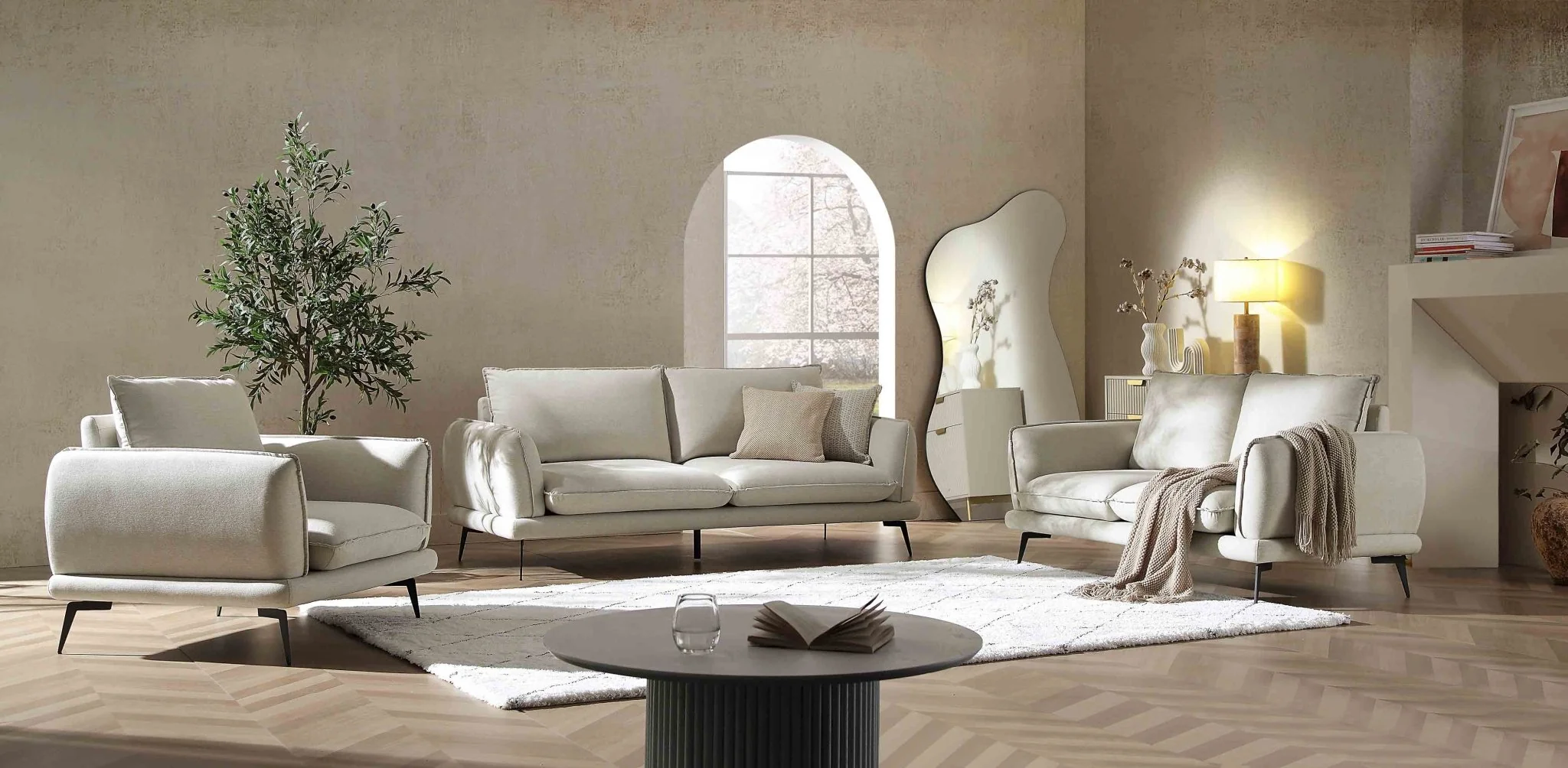 Obriel Oatmeal Fabric Sofa, 3-Seater - Image 3