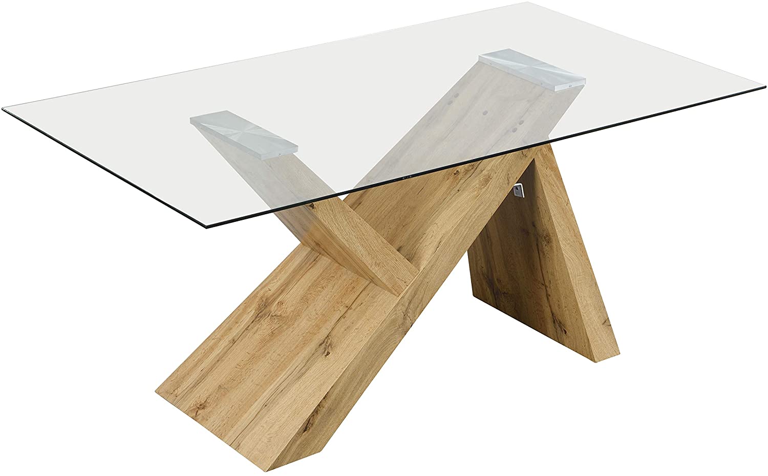 Orillia Oak Effect 160 cm Dining Table with Clear Glass Top - Image 3