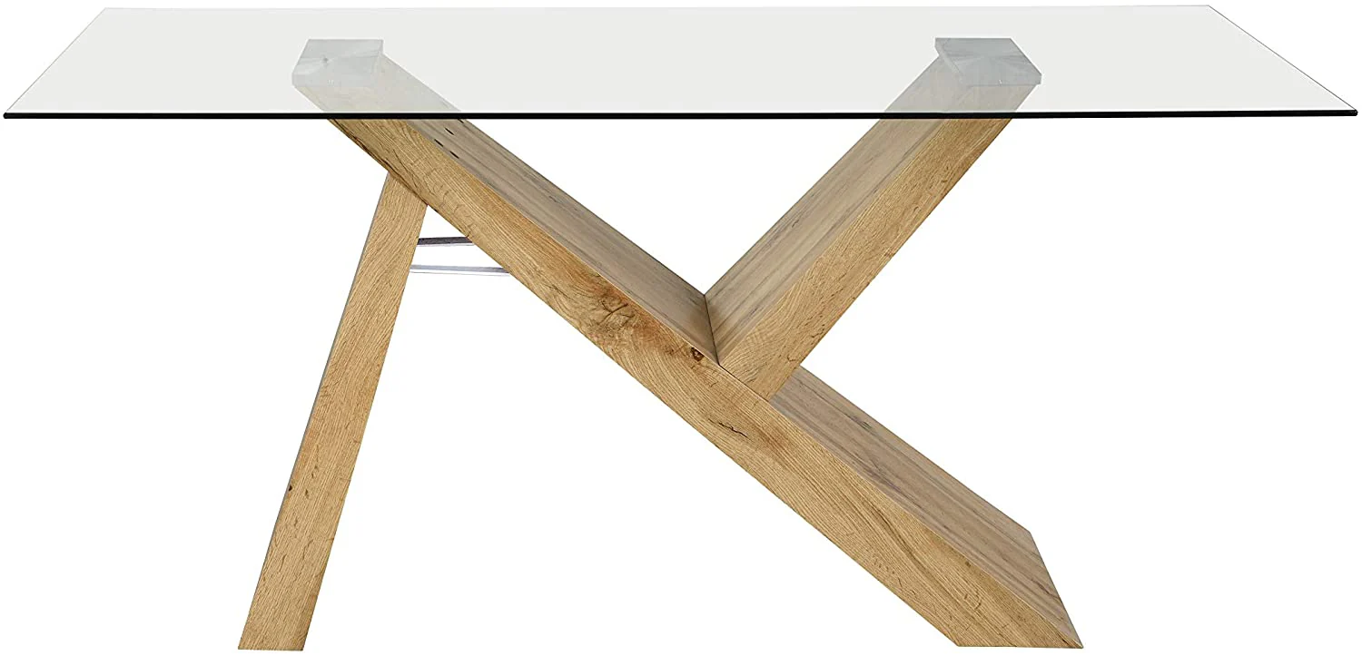 Orillia Oak Effect 160 cm Dining Table with Clear Glass Top - Image 5