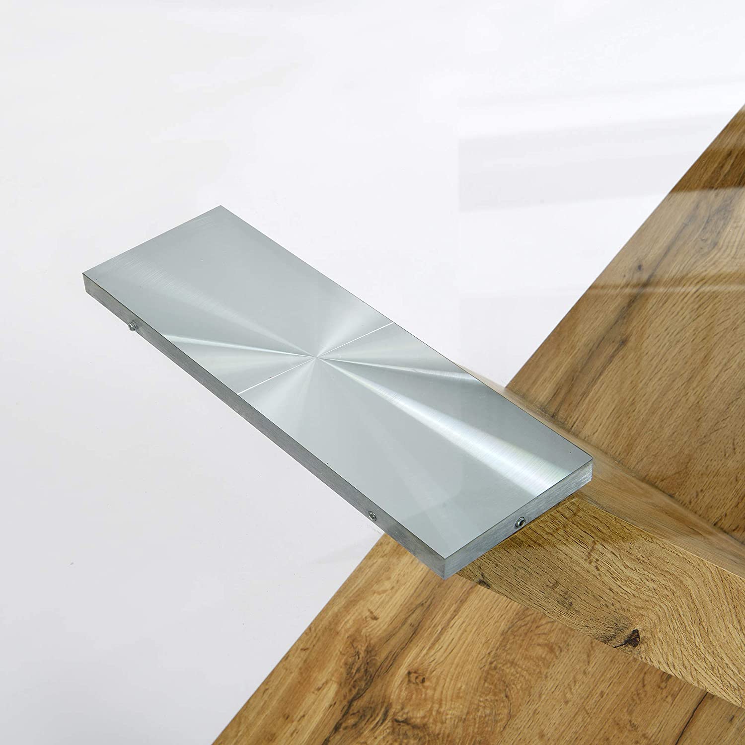 Orillia Oak Effect 160 cm Dining Table with Clear Glass Top - Image 6