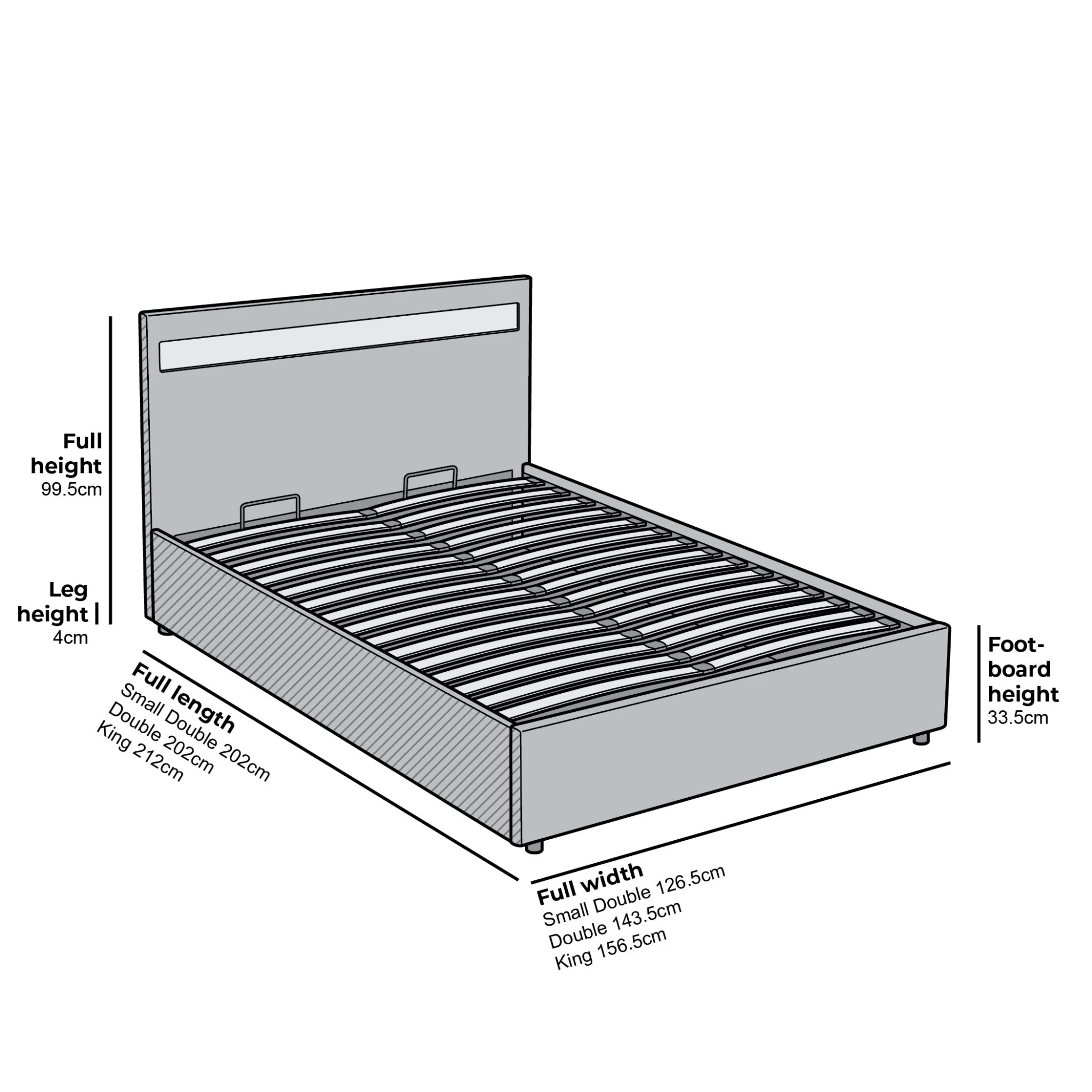 Pimlico End Opening Ottoman Storage Bed Frame with Multi-colour LED Headboard (Grey Fabric) - Image 5