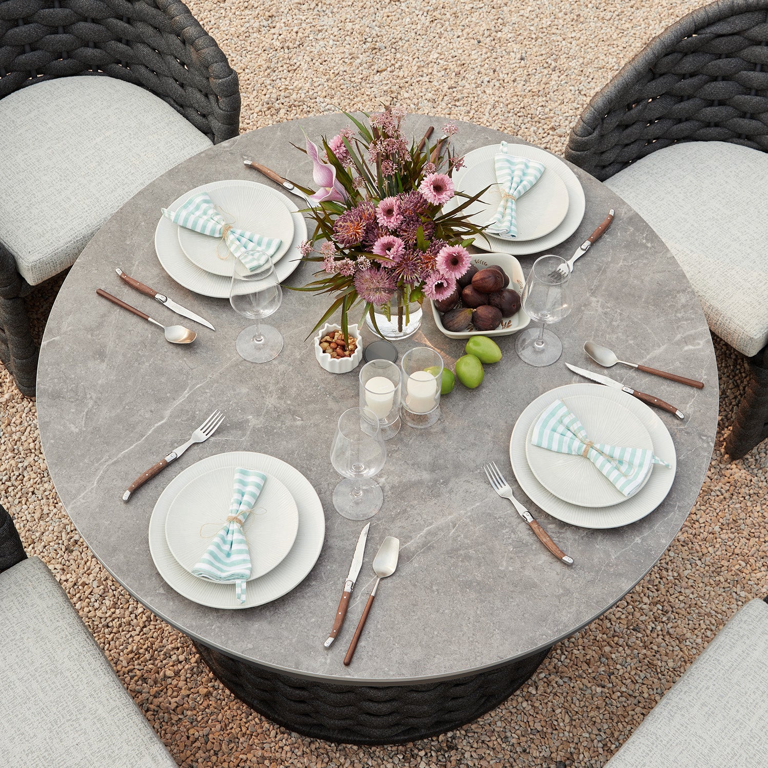 Positano Wide Rope 4-Seater Round Dining Set, Grey - Image 3