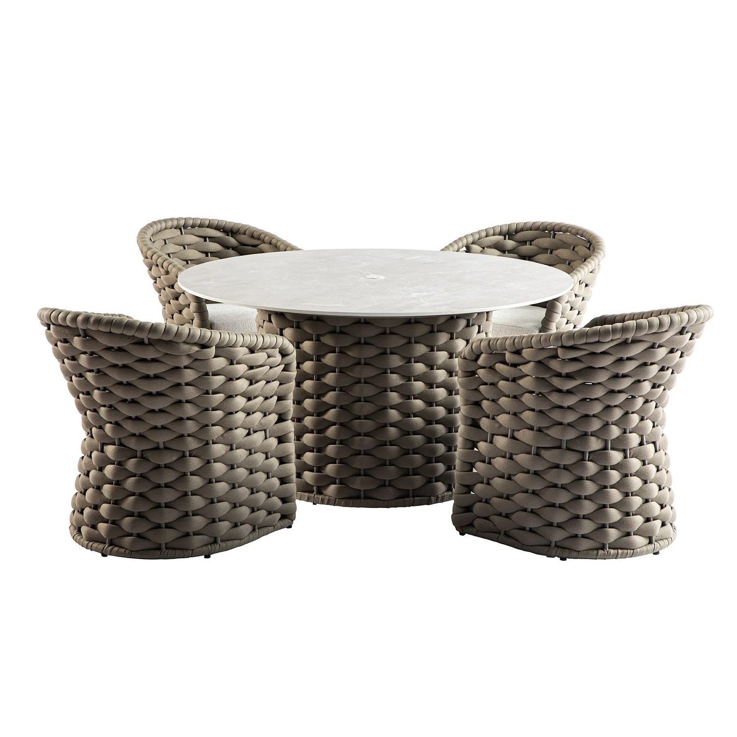 Positano Wide Rope 4-Seater Round Dining Set, Taupe - Image 8