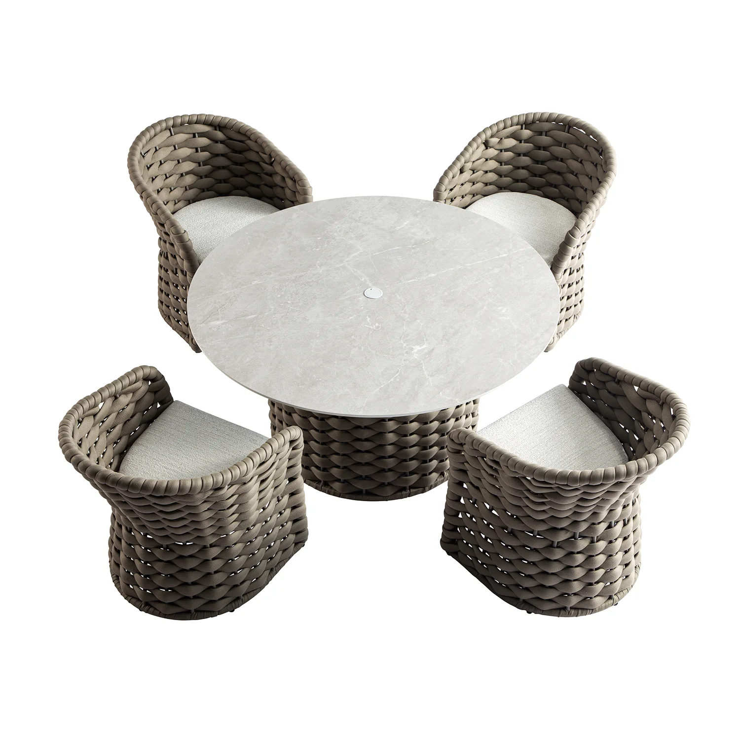 Positano Wide Rope 4-Seater Round Dining Set, Taupe - Image 9
