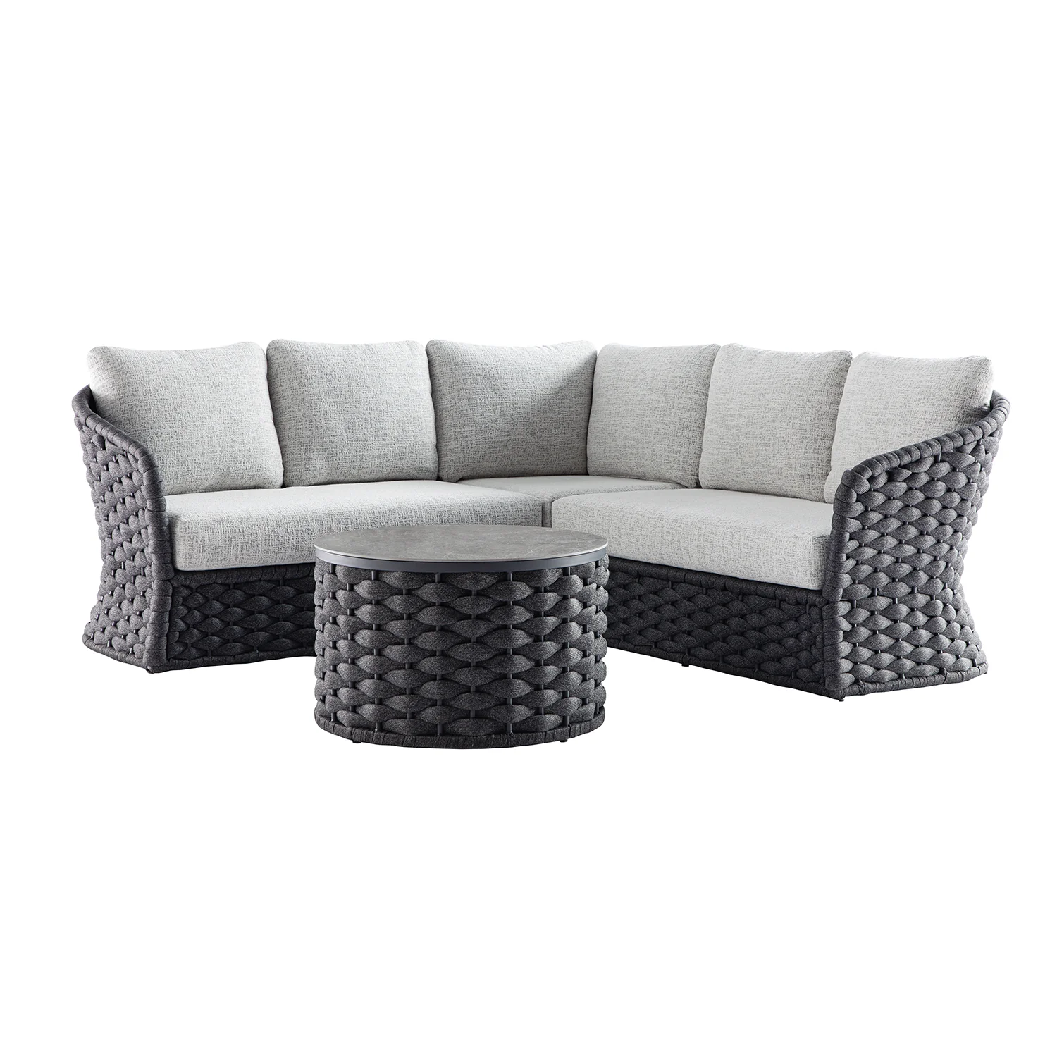 Positano Wide Rope Corner Sofa Set, Grey