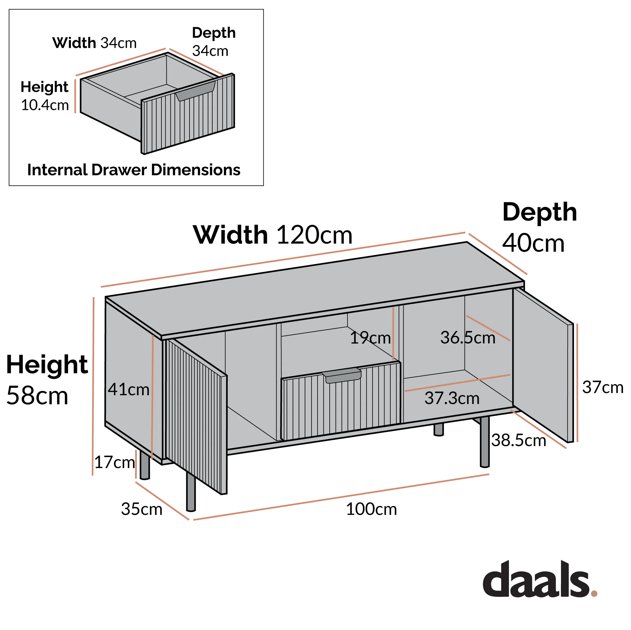 Richmond Ridged 120cm Wide TV Media Unit, Matte Taupe - Image 6