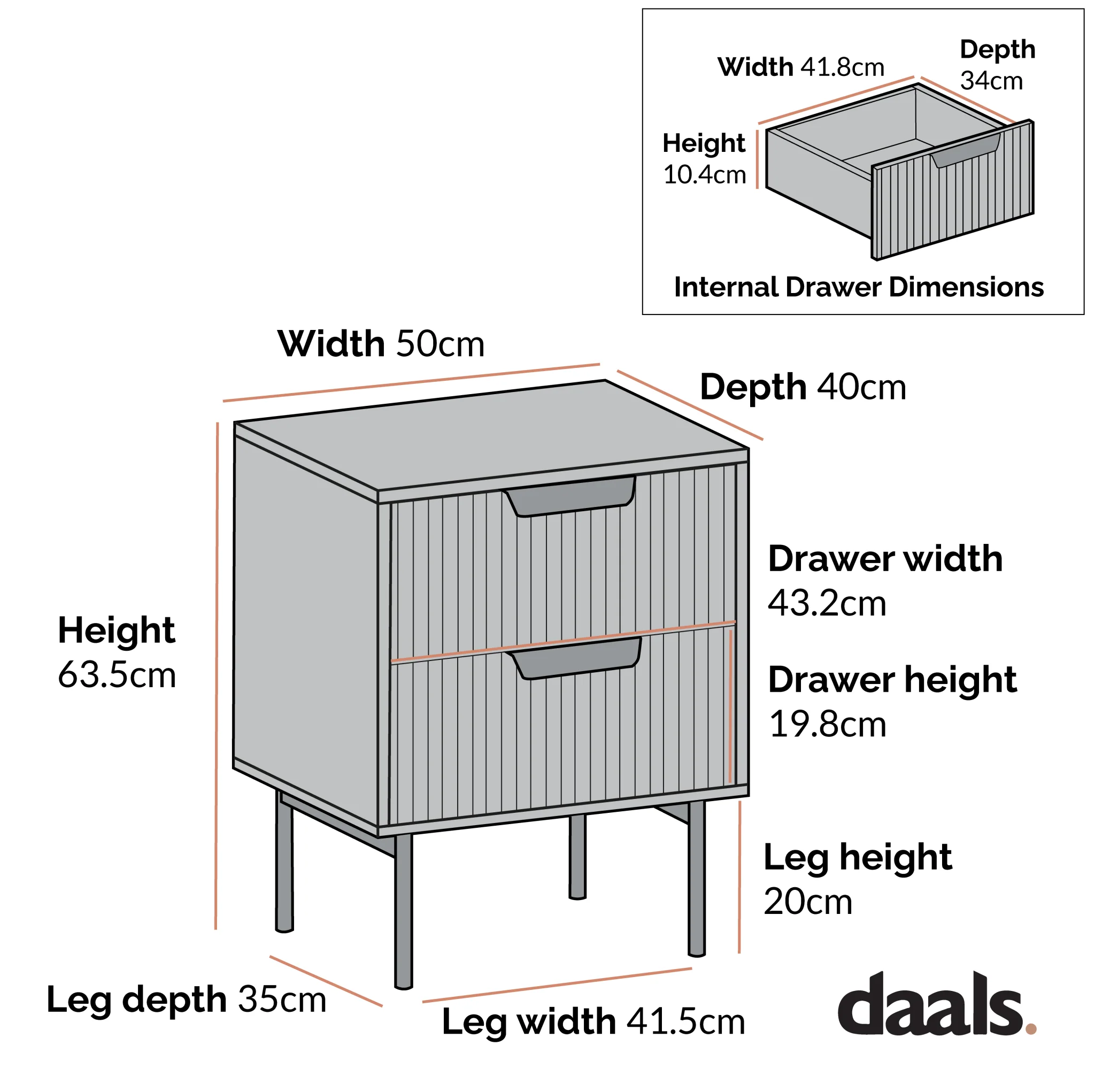 Richmond Ridged 2 Drawer Bedside Table, Matte Taupe - Image 5