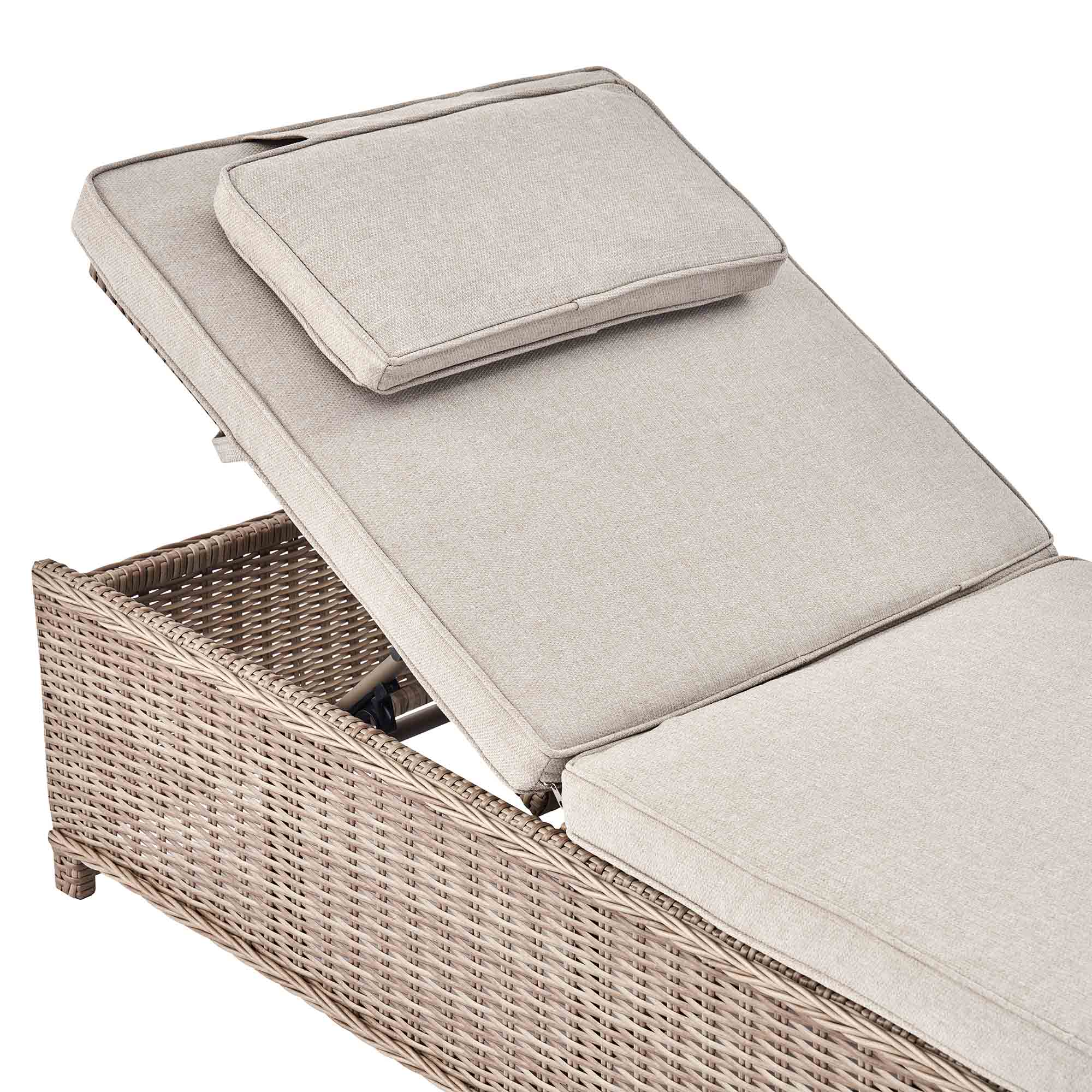 Hampshire Round Wicker Rattan Sun Lounger Set with Side Table, Natural - Image 8