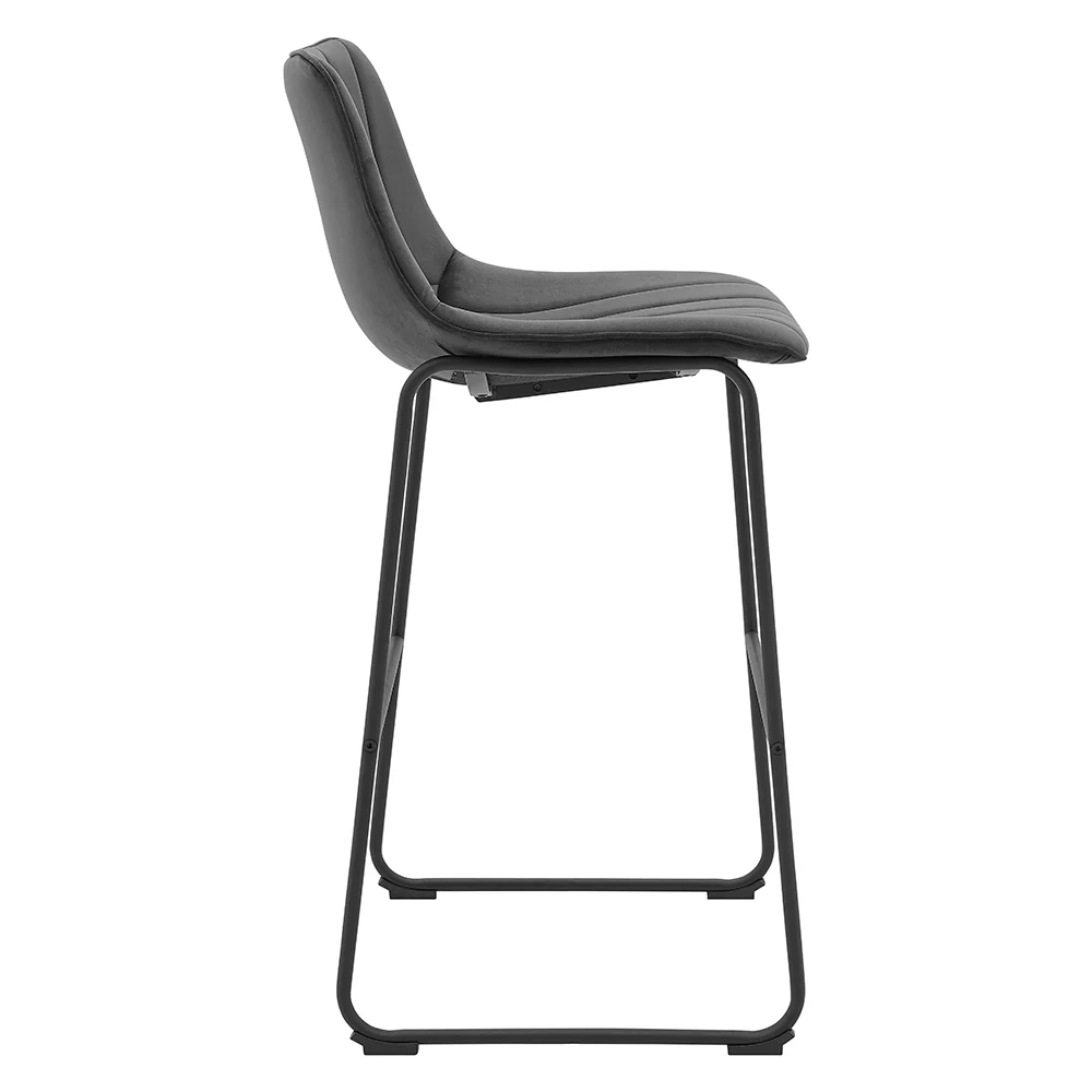 Sutton Set of 2 Bar Stools with Fluted Back (Grey Velvet) - Image 7