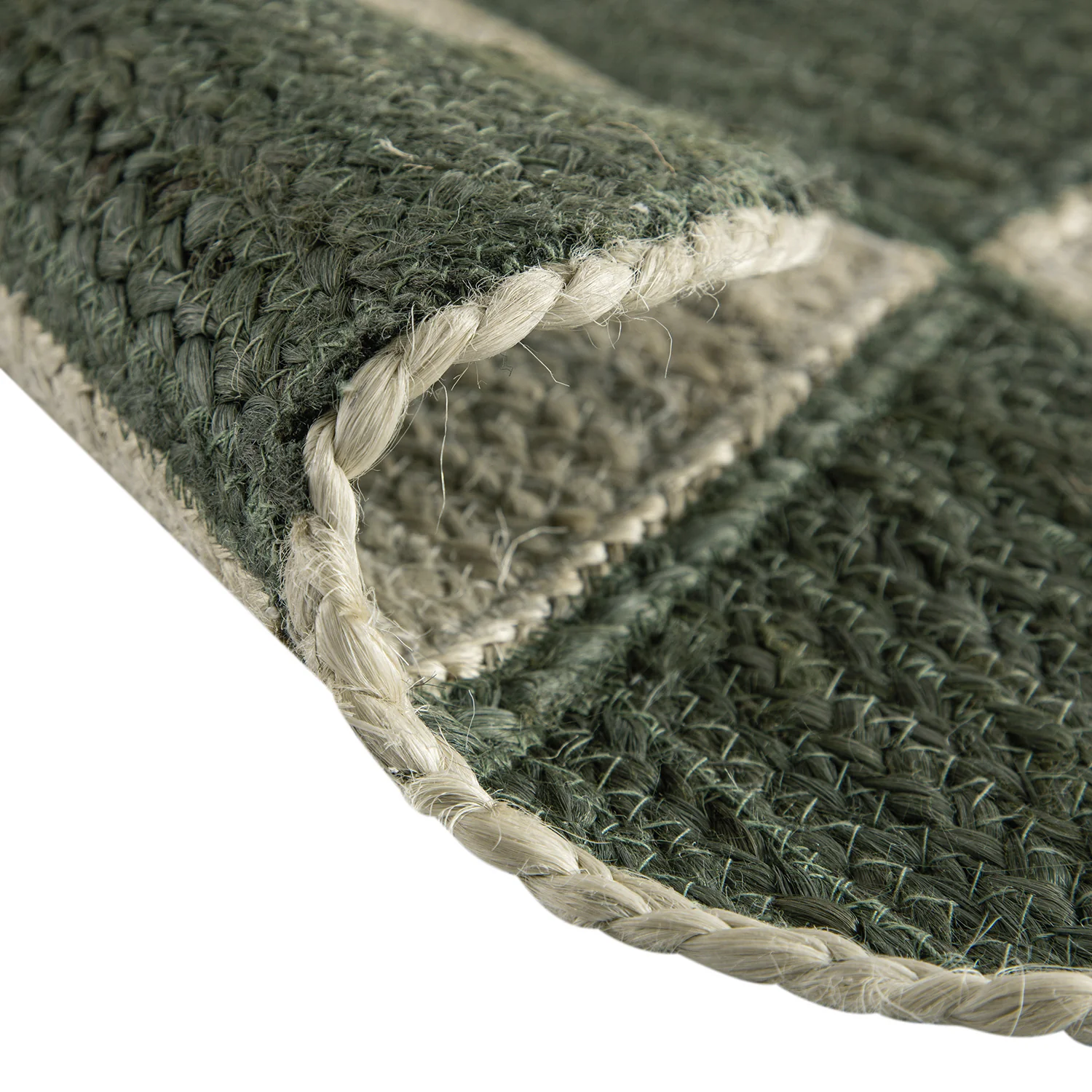 Tabitha Harlequin Diamond Scallop Olive Green & Bleached Jute Hand Braided Rug - Image 7