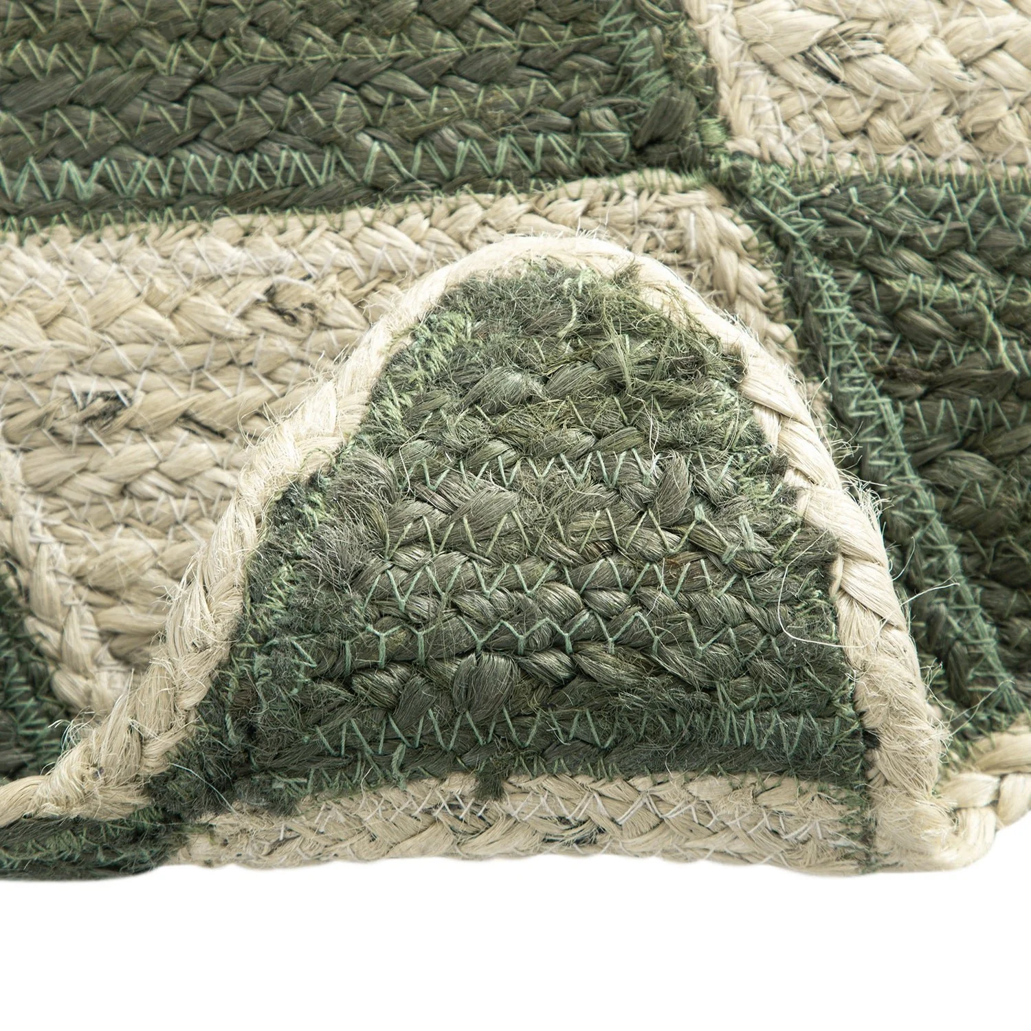Tabitha Harlequin Diamond Scallop Olive Green & Bleached Jute Hand Braided Runner - Image 5