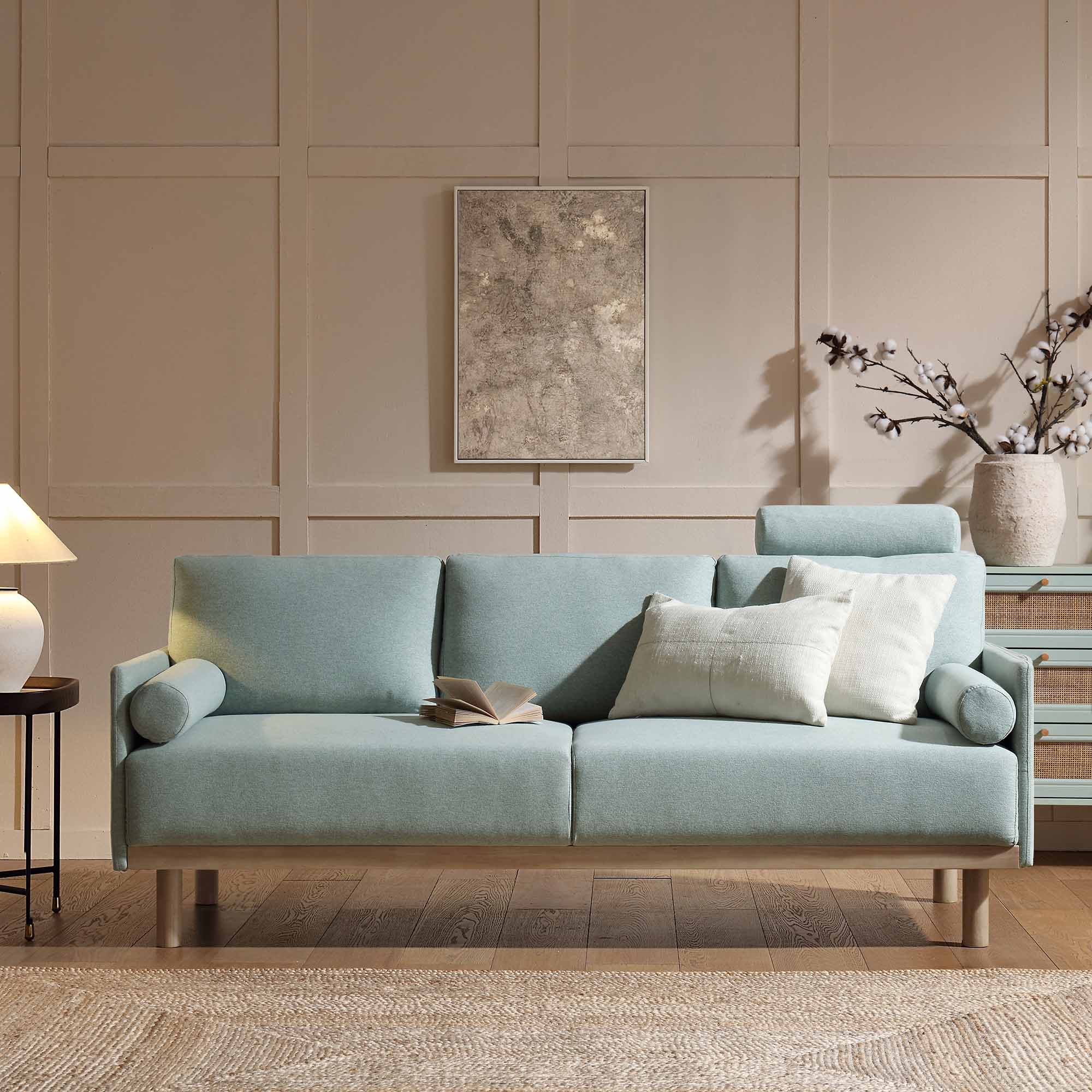 Timber Sage Green Fabric Sofa, 3-Seater