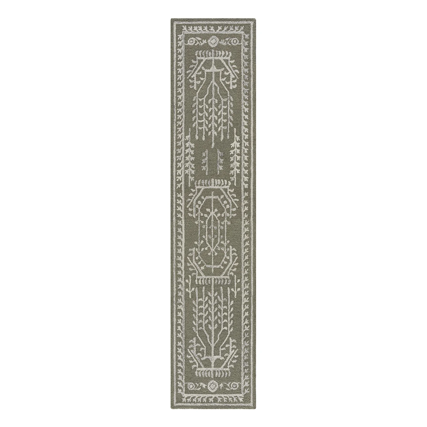 Varanasi Green Traditional Hand Tufted Wool Runner