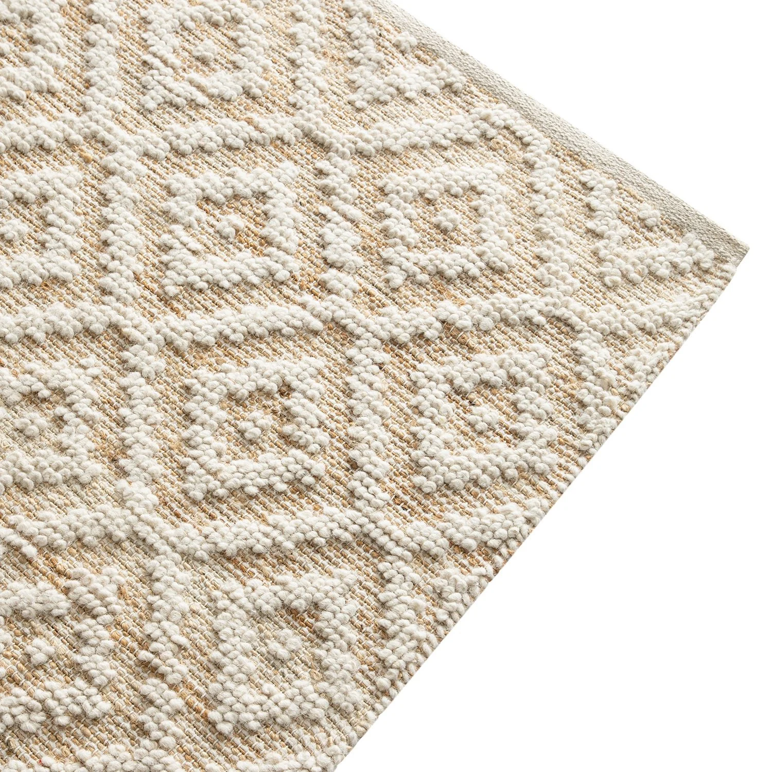 Veneta Natural & Ivory White Diamond Handwoven Wool & Jute Rug - Image 5