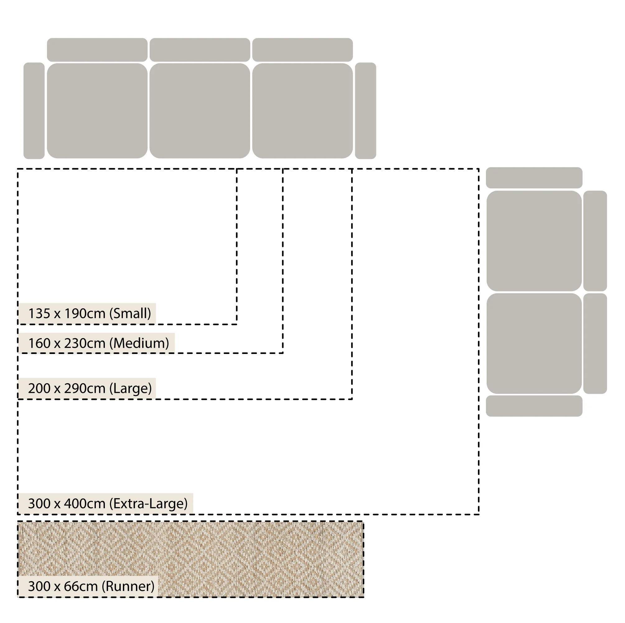 Veneta Natural & Ivory White Diamond Handwoven Wool & Jute Runner - Image 3