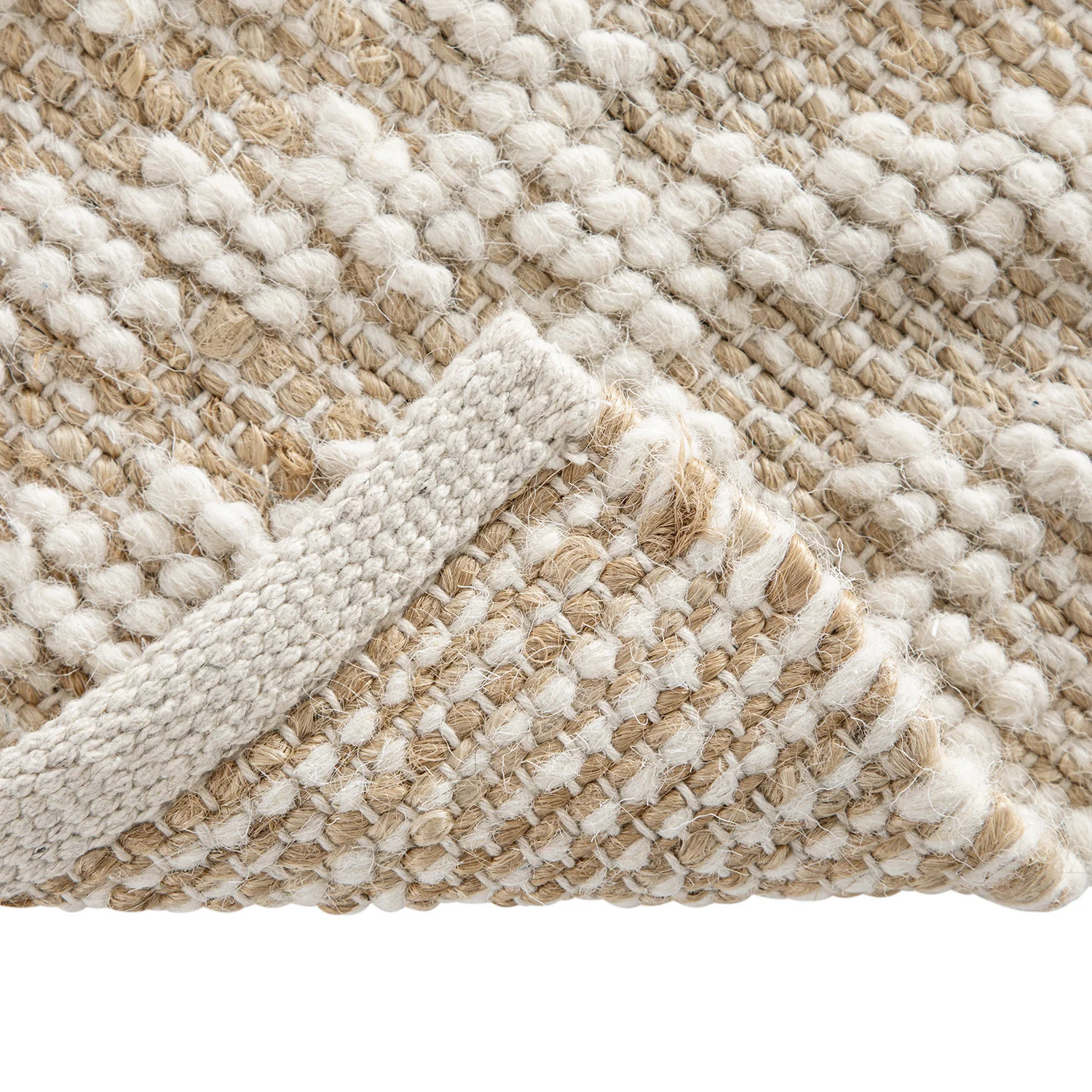 Veneta Natural & Ivory White Diamond Handwoven Wool & Jute Runner - Image 6
