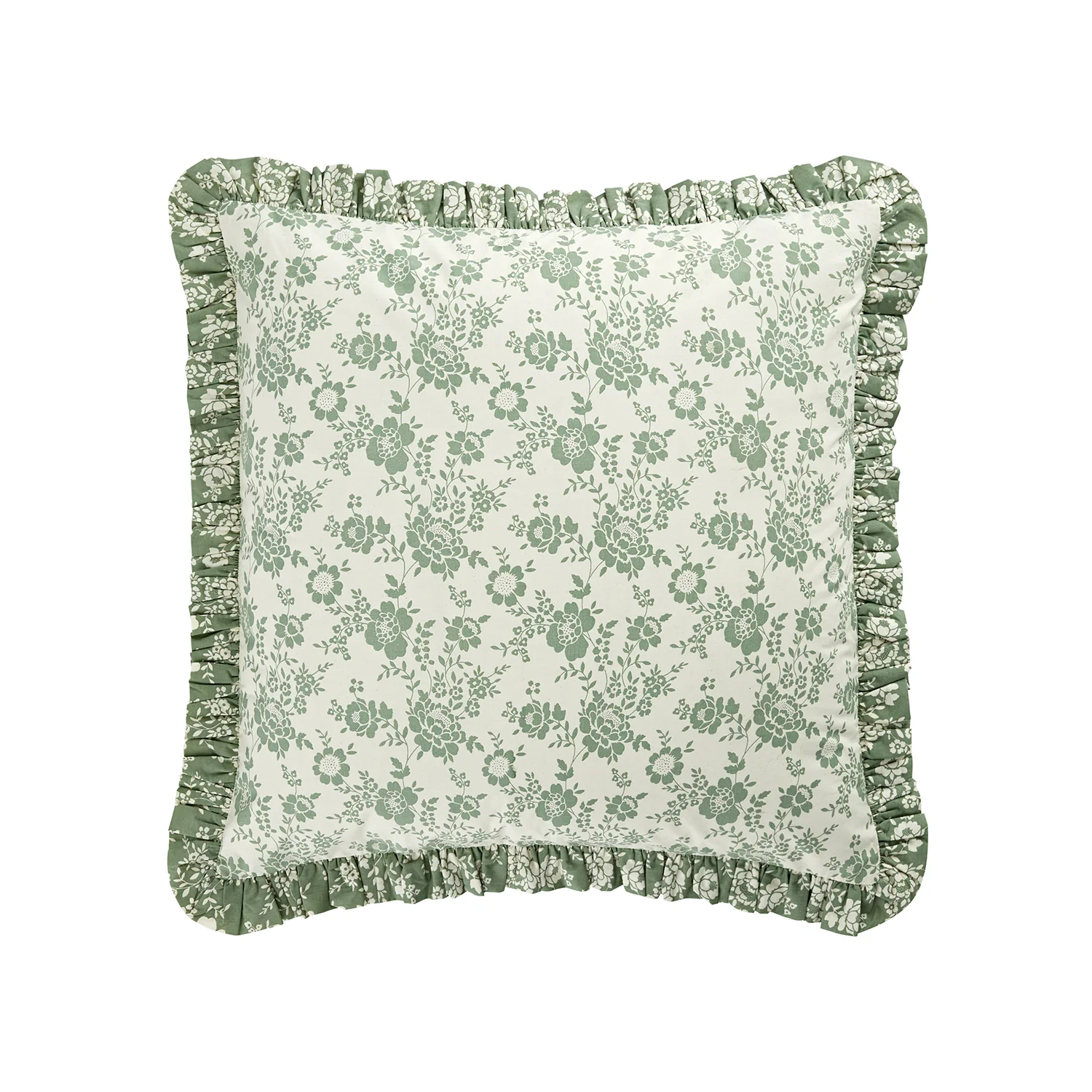 Willow Sage Green & Ivory Floral Ruffle Reversible 210 Thread Count Cotton Percale Continental Pillowcases - Pair