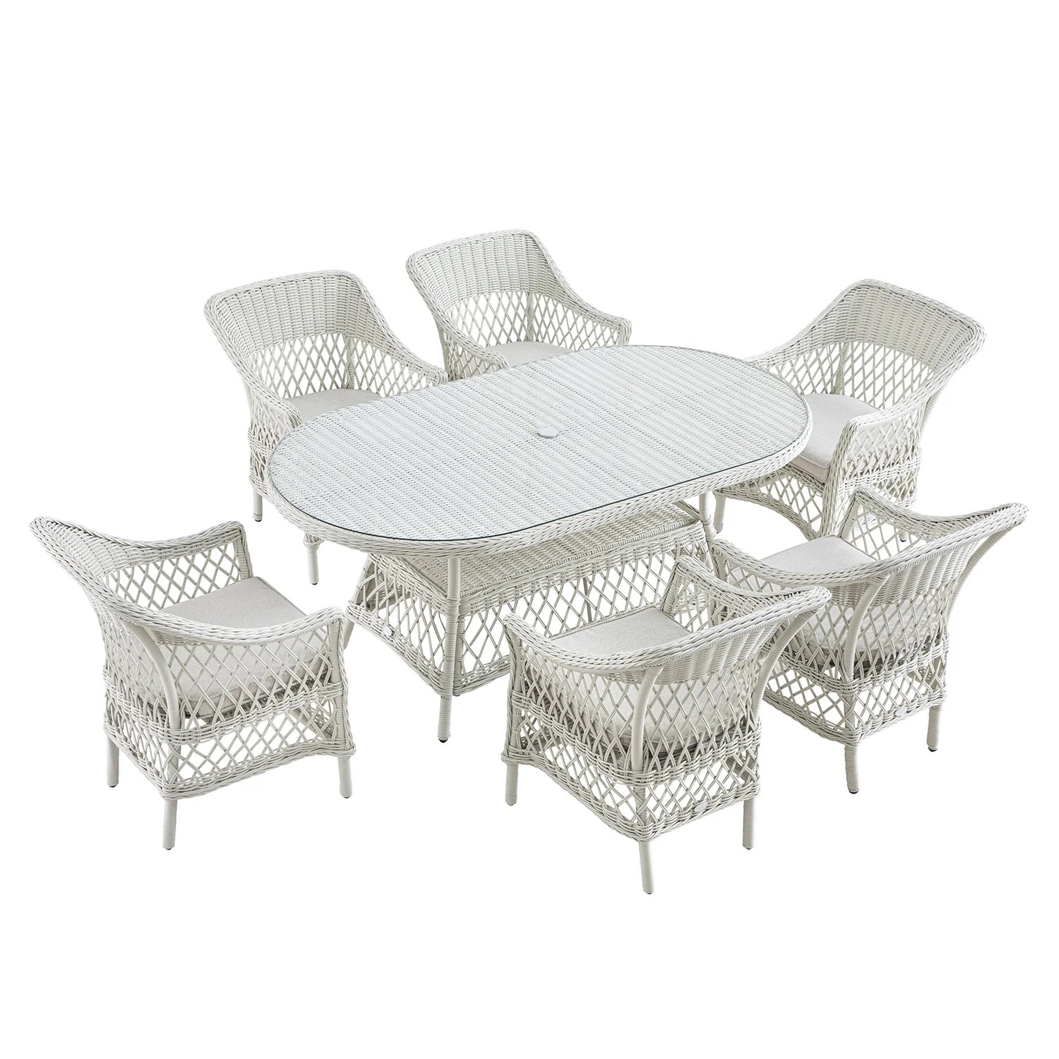 Willowbrook Lattice Weave Rattan 6-Seater Oval Dining Set, White - Image 11