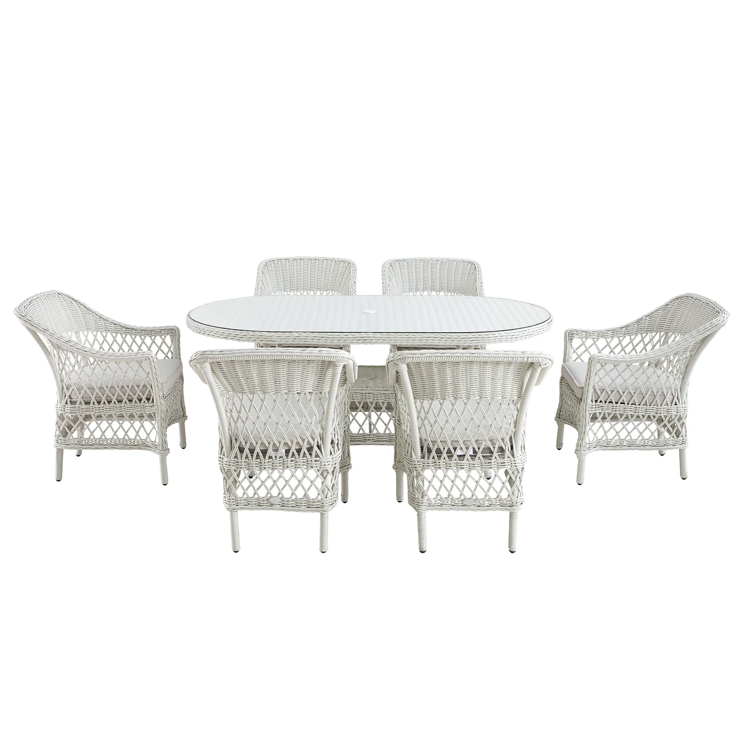 Willowbrook Lattice Weave Rattan 6-Seater Oval Dining Set, White - Image 12