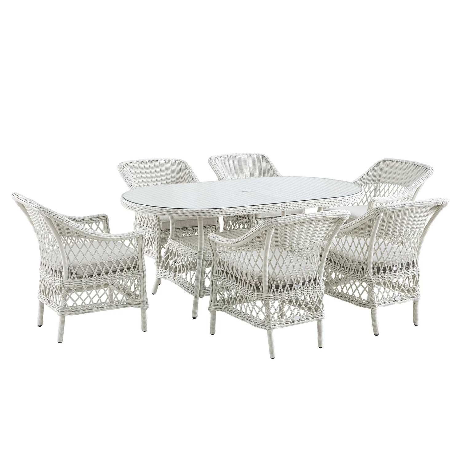 Willowbrook Lattice Weave Rattan 6-Seater Oval Dining Set, White - Image 14