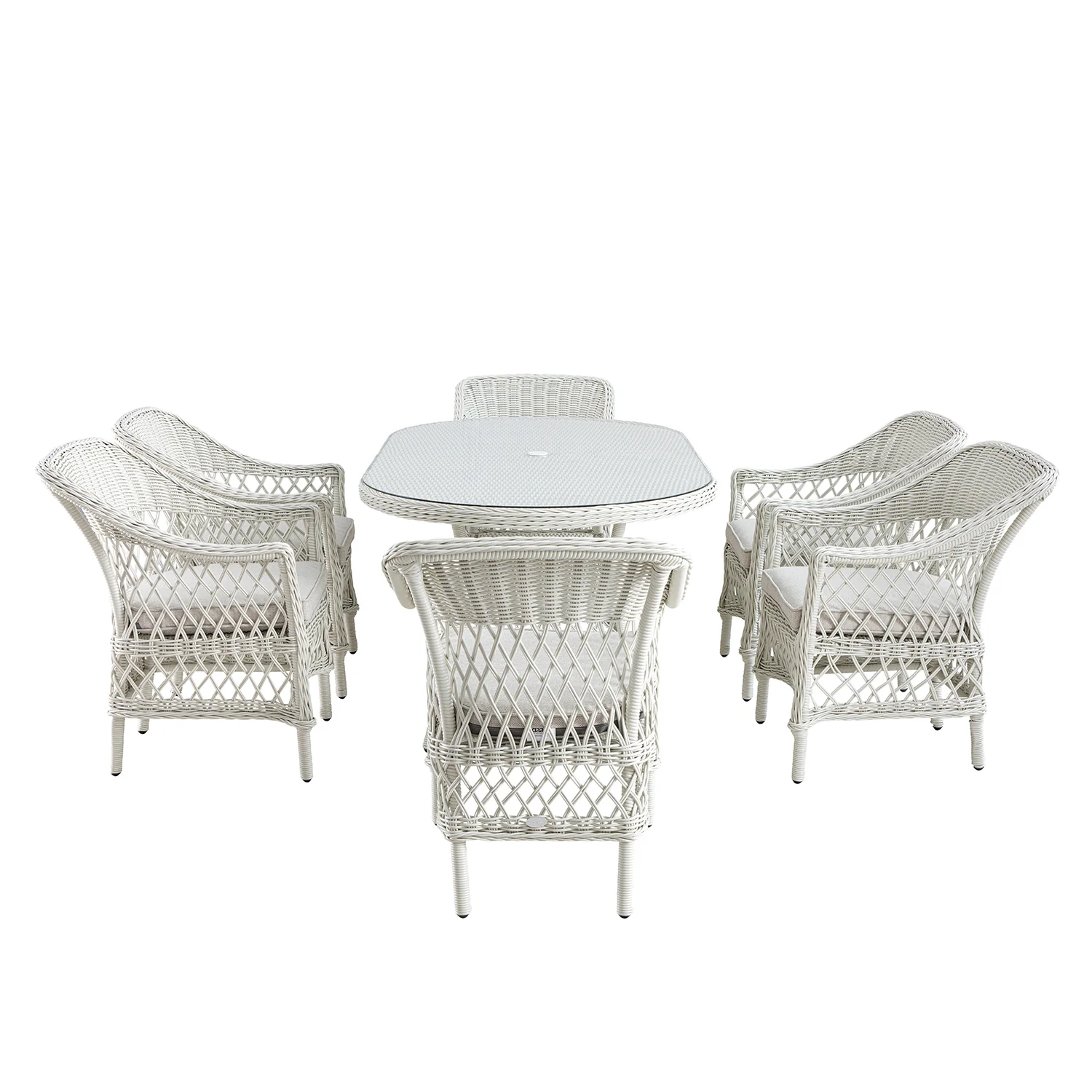 Willowbrook Lattice Weave Rattan 6-Seater Oval Dining Set, White - Image 15