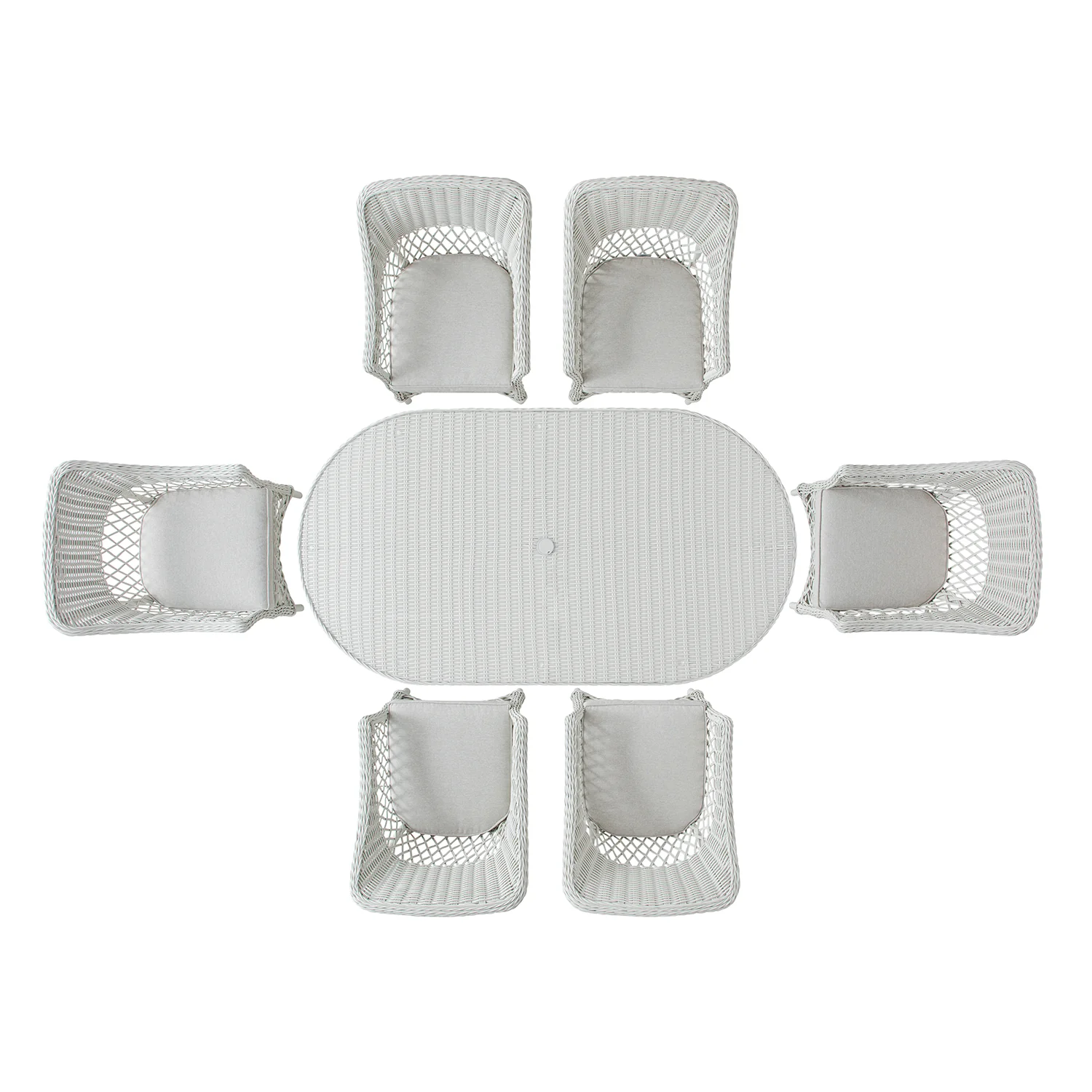 Willowbrook Lattice Weave Rattan 6-Seater Oval Dining Set, White - Image 16