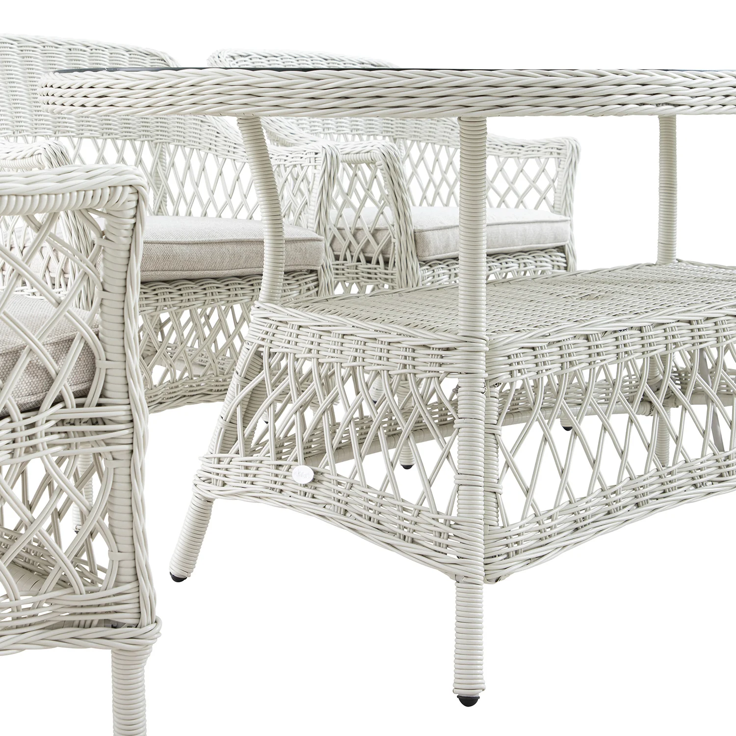 Willowbrook Lattice Weave Rattan 6-Seater Oval Dining Set, White - Image 17