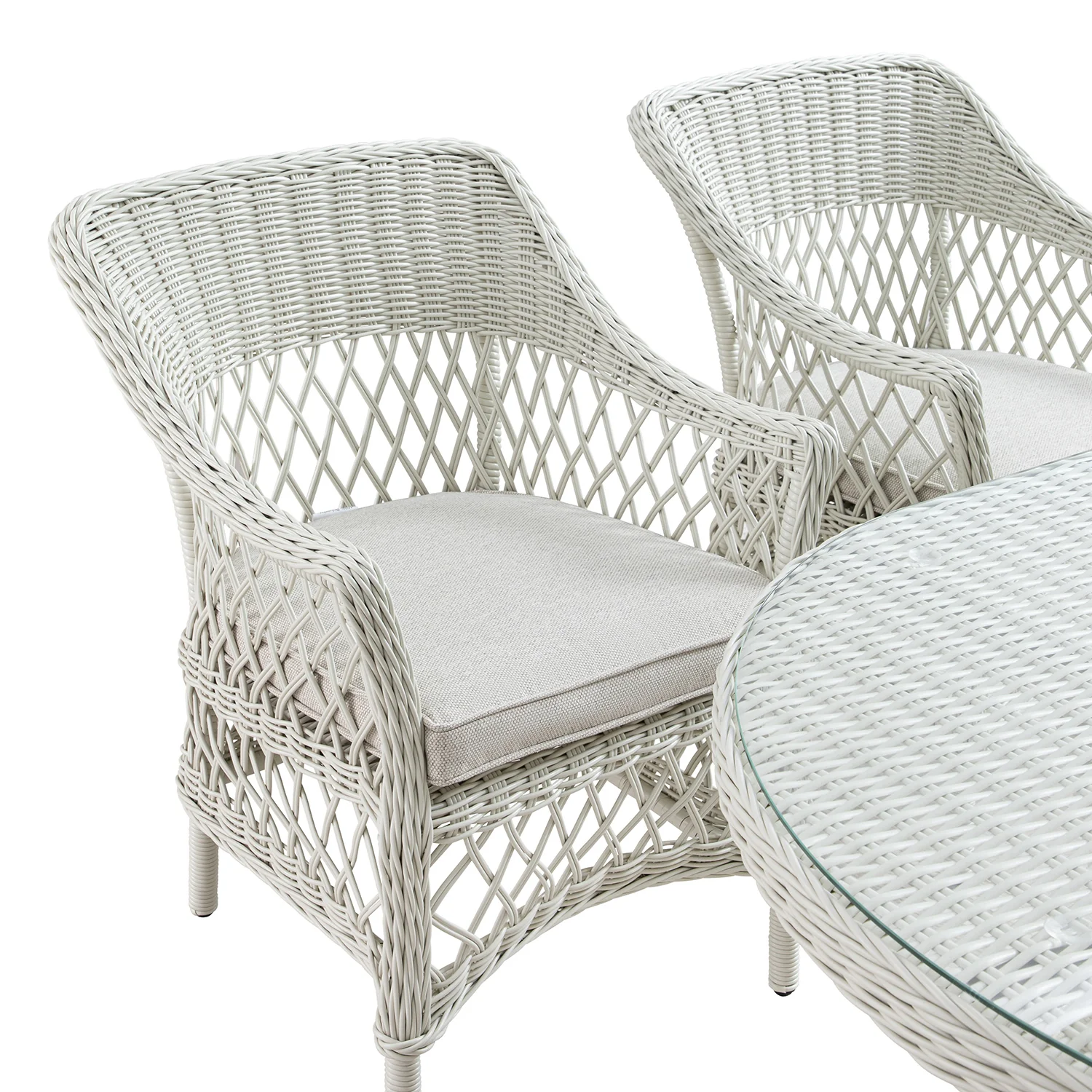 Willowbrook Lattice Weave Rattan 6-Seater Oval Dining Set, White - Image 20