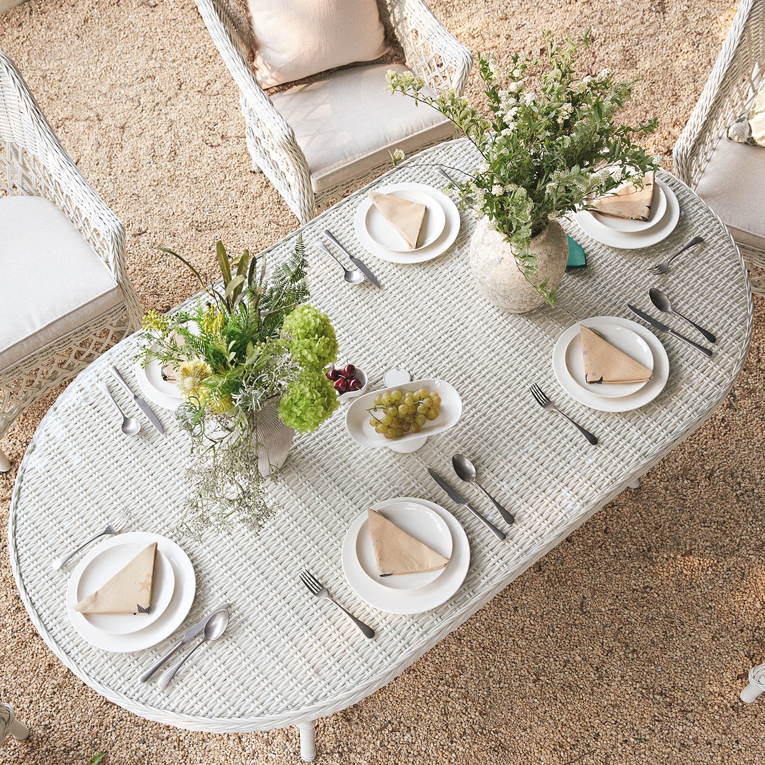 Willowbrook Lattice Weave Rattan 6-Seater Oval Dining Set, White - Image 4