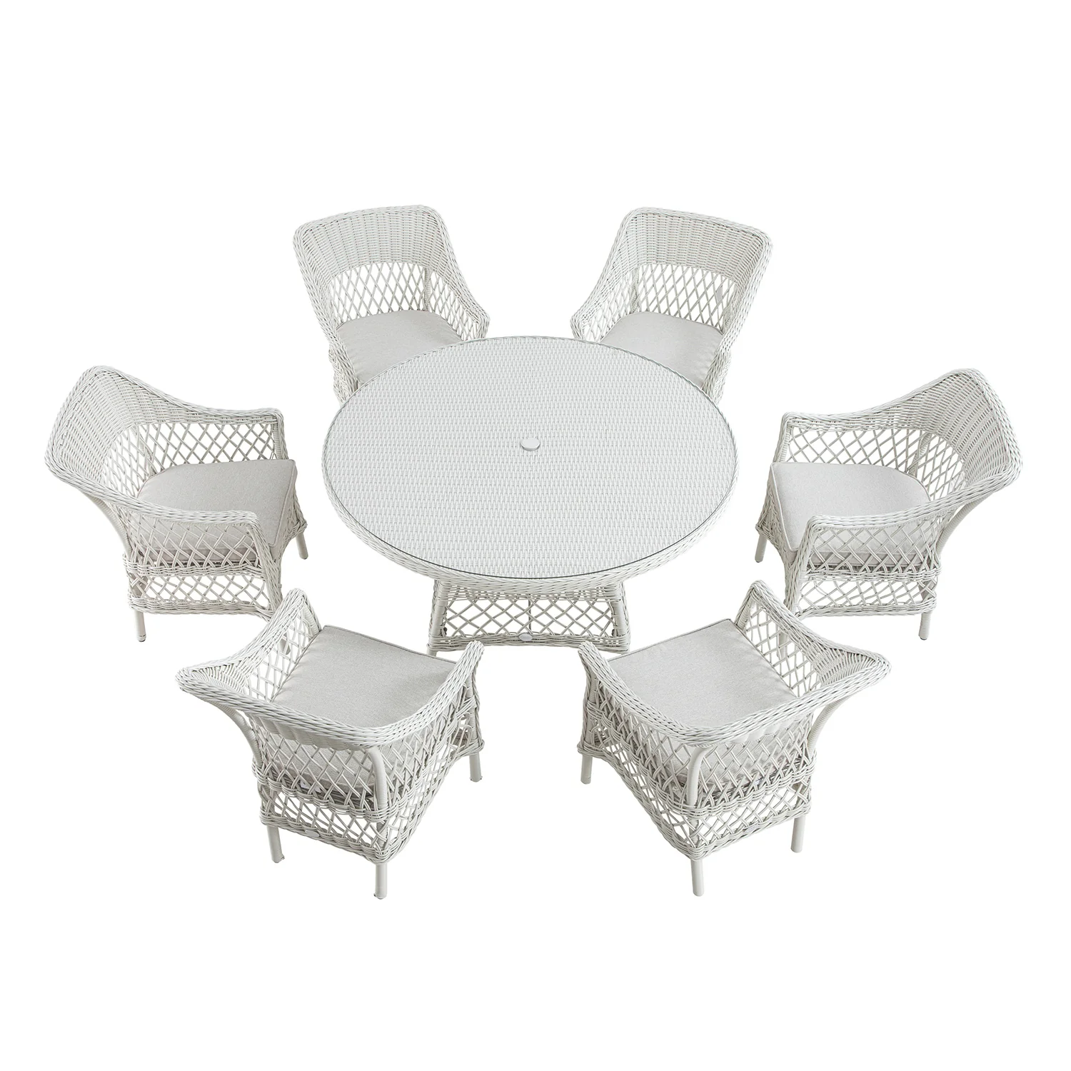 Willowbrook Lattice Weave Rattan 6-Seater Round Dining Set, White - Image 10