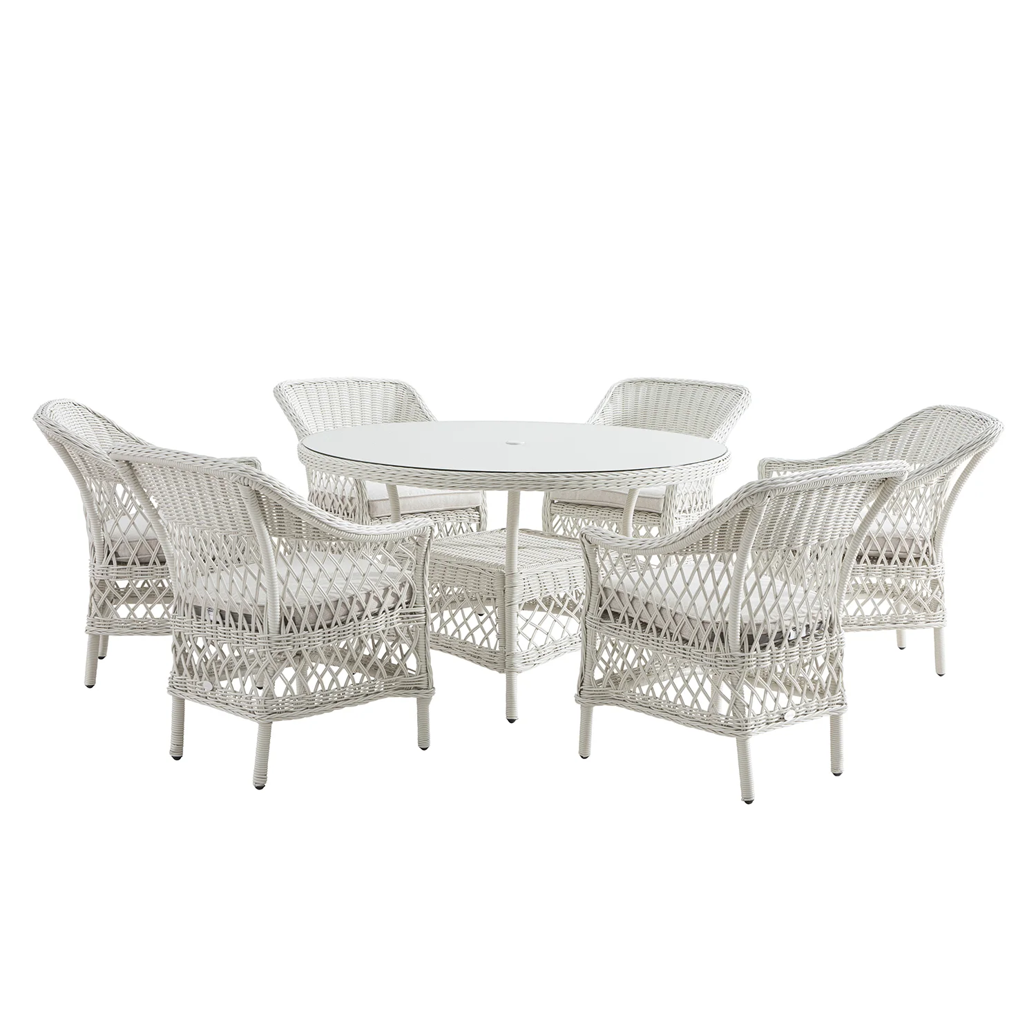 Willowbrook Lattice Weave Rattan 6-Seater Round Dining Set, White - Image 11